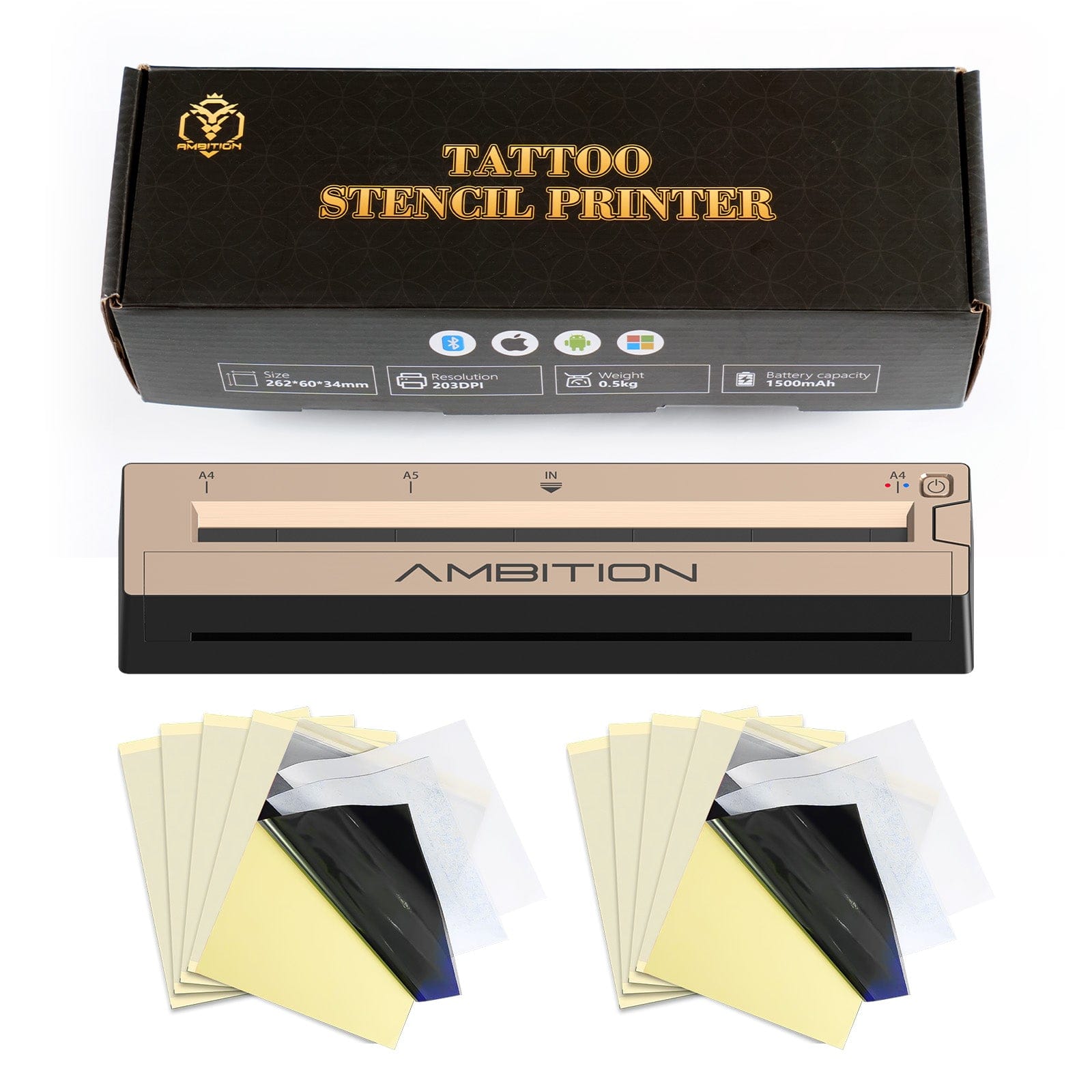 Ambition Wireless Tattoo Stencil Printer with 10Pcs Transfer Paper
