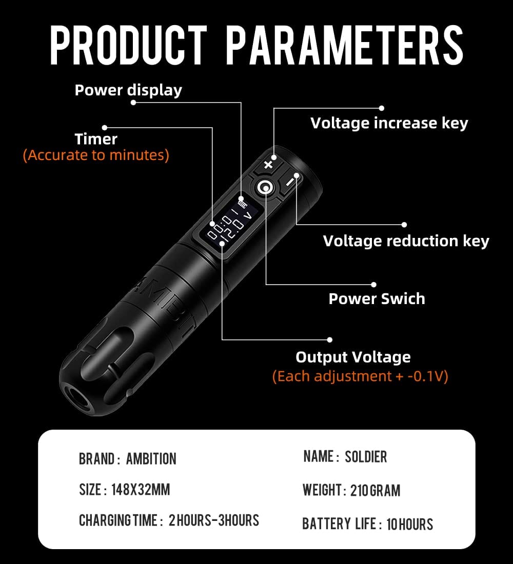 Ambition Soldier Wireless Tattoo Pen Machine