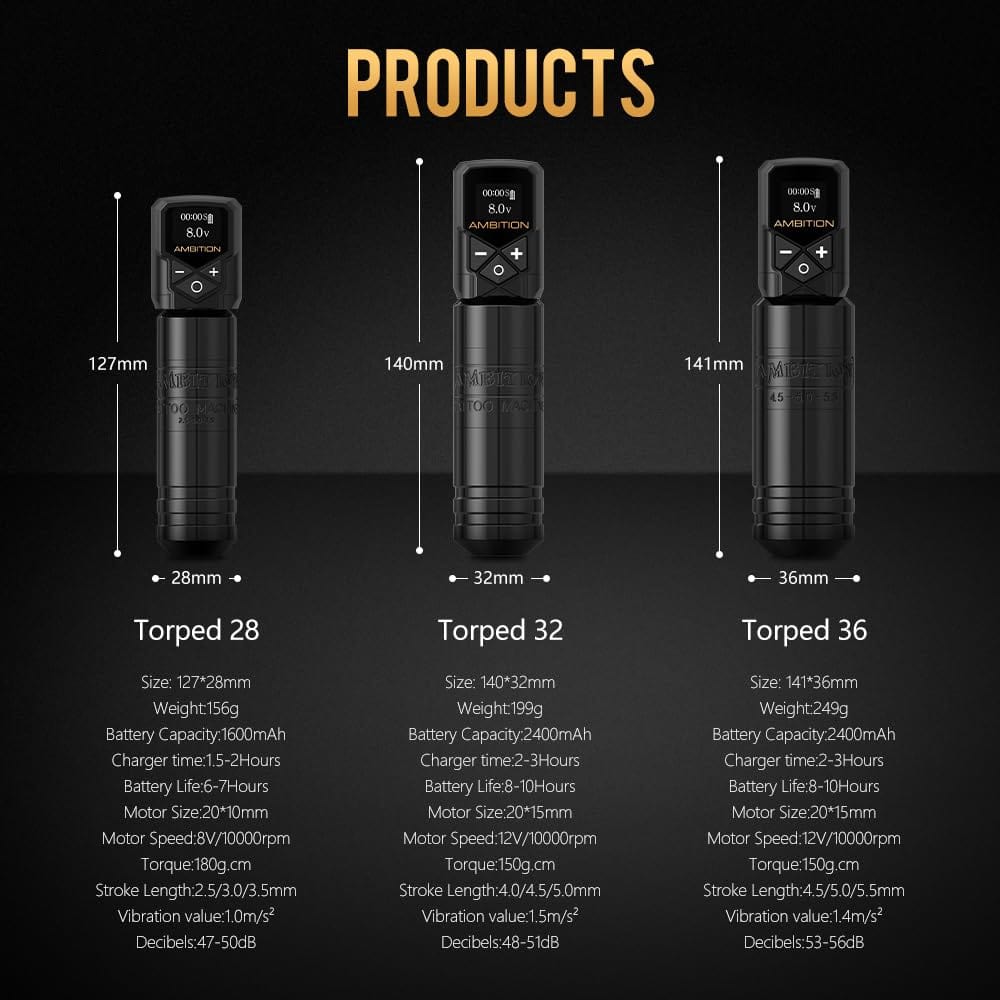 Ambition Wireless Tattoo Pen Machine 4.5-5.5MM Strokes Length | Torped 36MM