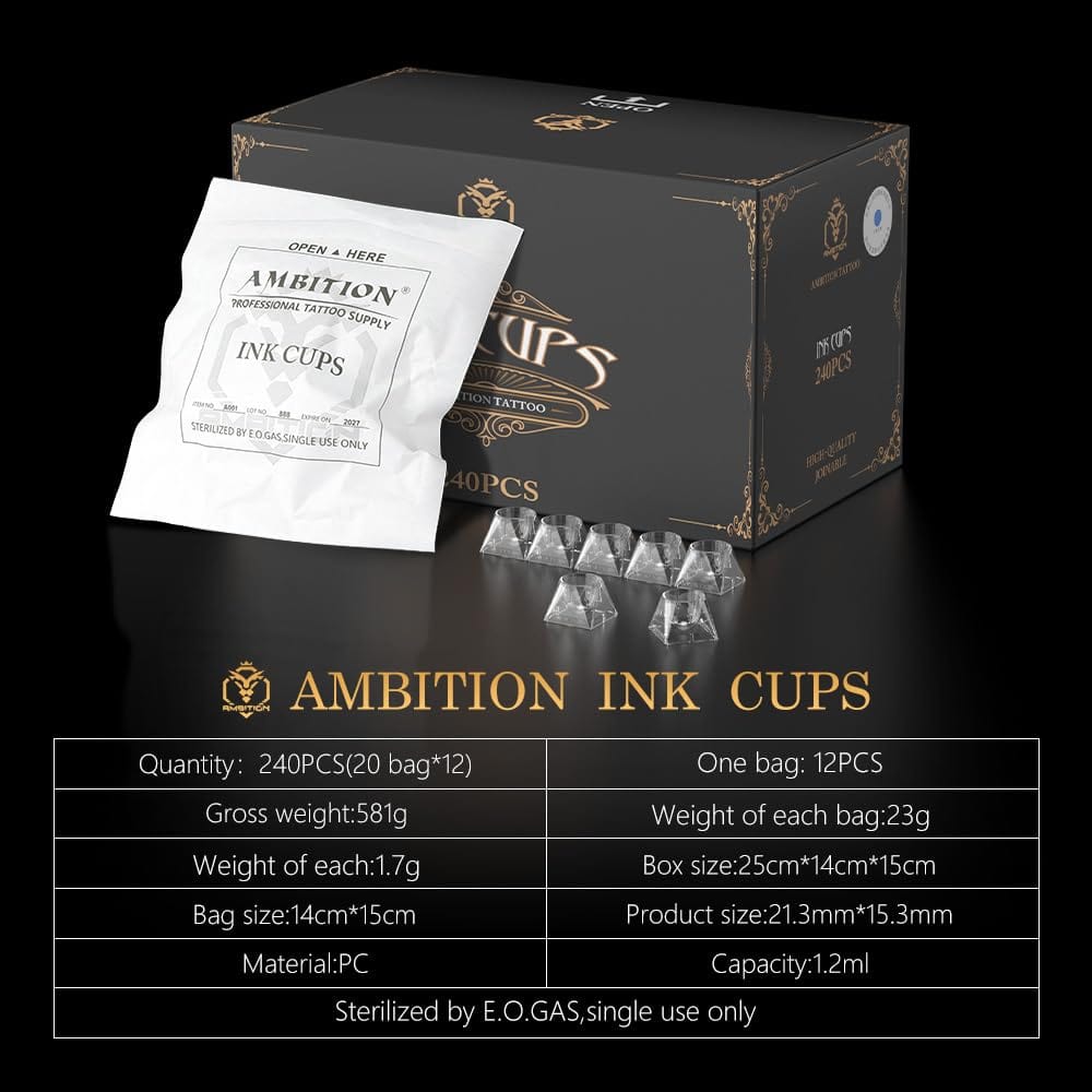 Ambition Disposable Tattoo Ink Cups with Interlocking Design - 240Pcs