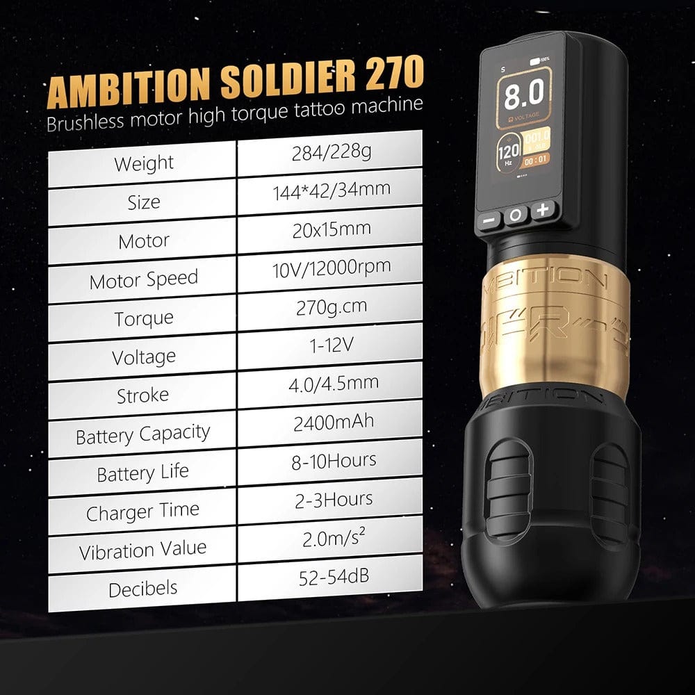 Tattoo Kit | Ambition Soldier 270 Wireless Tattoo Machine Kit