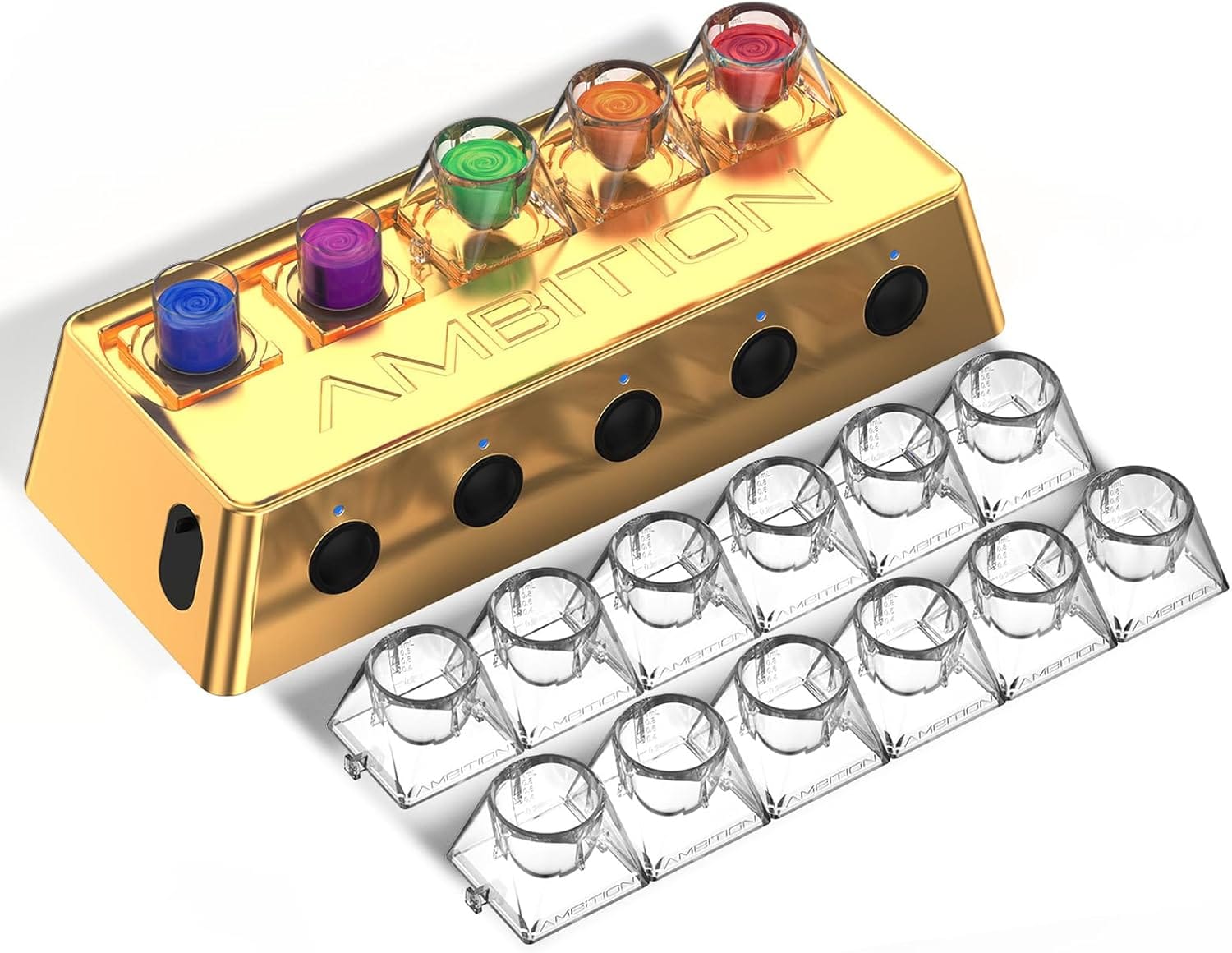 Ambition A1 Tattoo Ink Mixer with 12 Color Cups, 200 Mixing Sticks 5 Independent switches 2400 mAh Power Supply