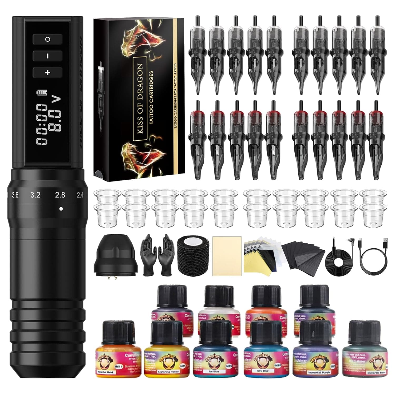 Tattoo Kit | Kiss of Dragon Wireless Tattoo Machine Kit
