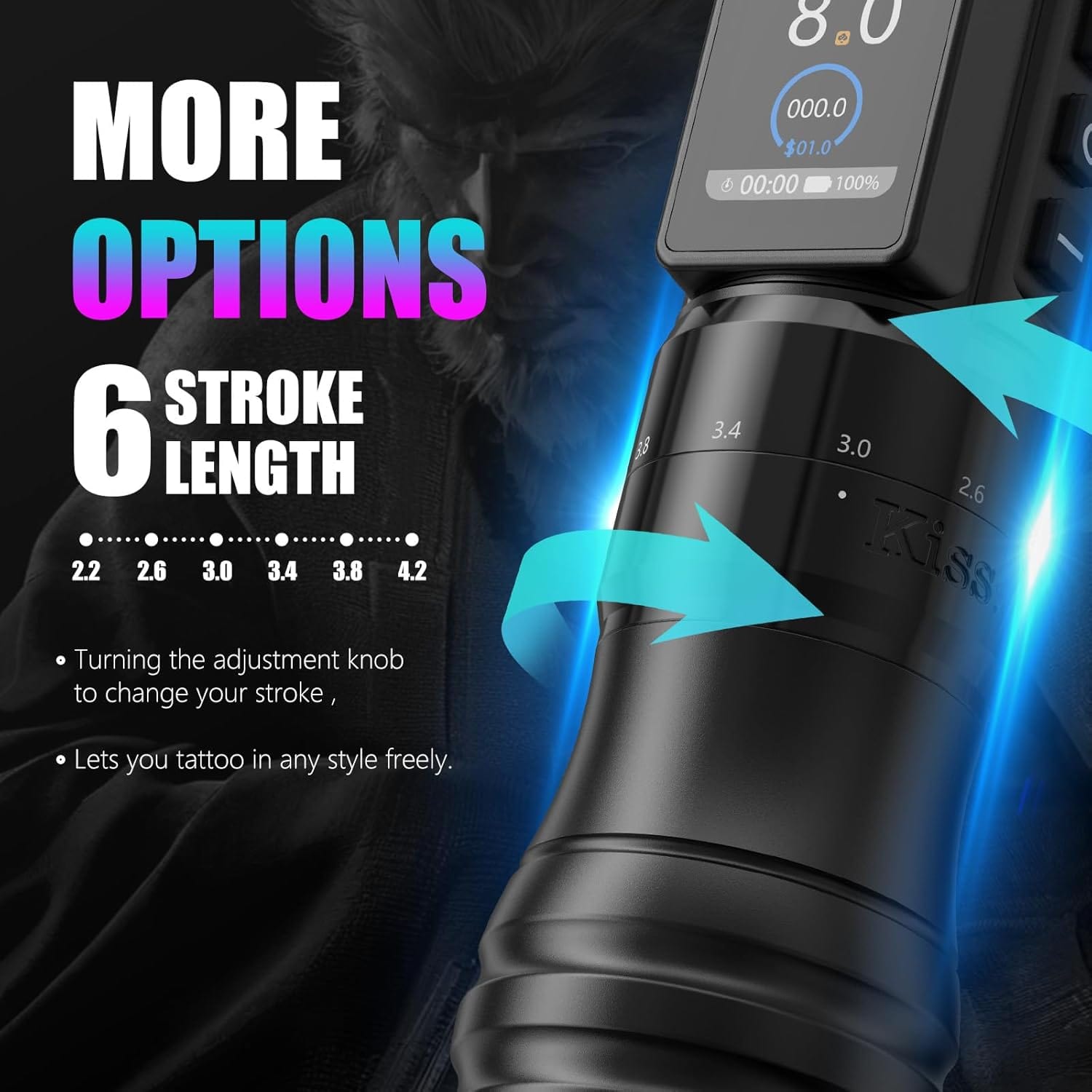 Kiss Of Dragon TRAVELER-T2 Wireless Tattoo Pen Machine with 6 Strokes Length 2.2mm-4.2mm