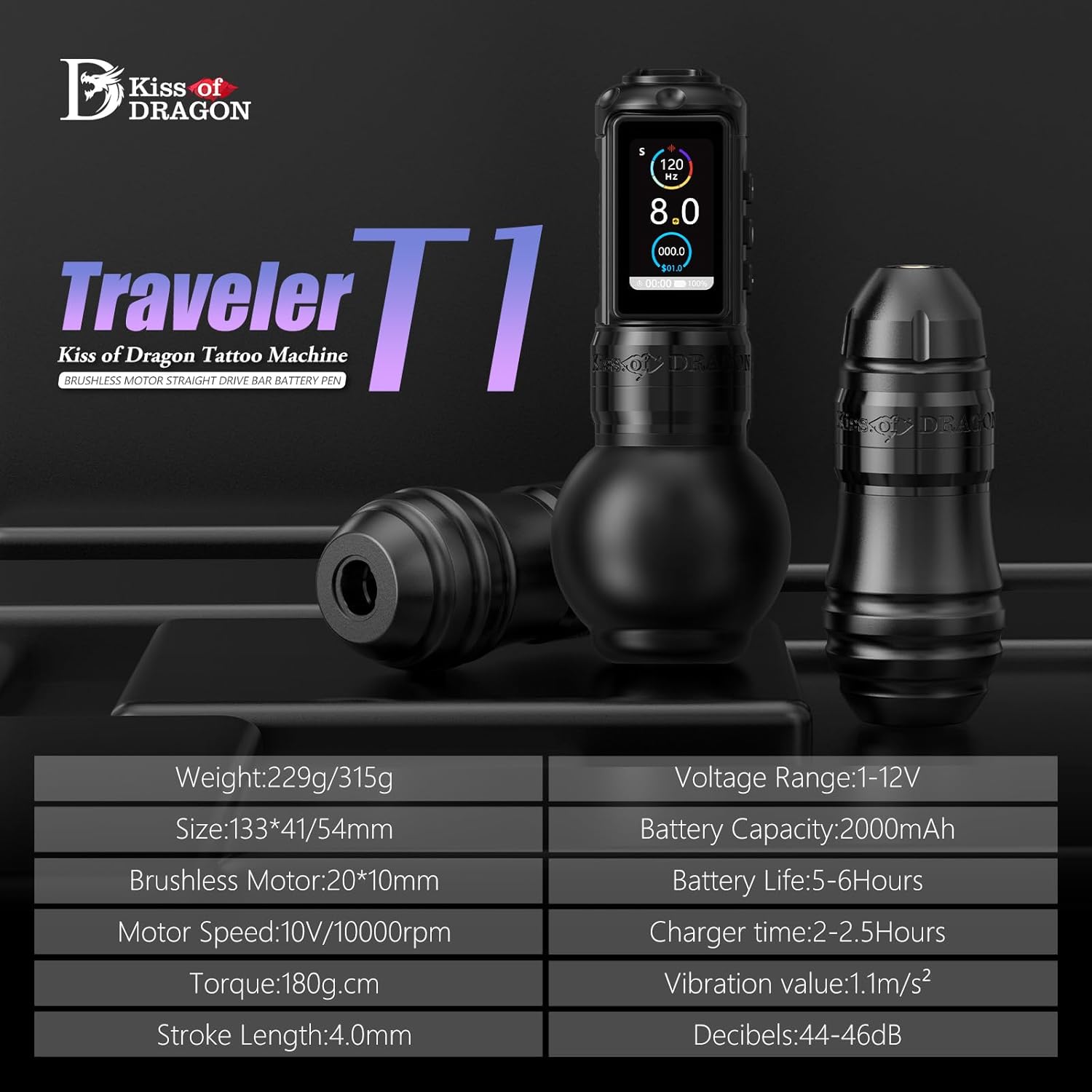 Ambition Traveler T1 Wireless Tattoo Machine with 54mm Large Grip