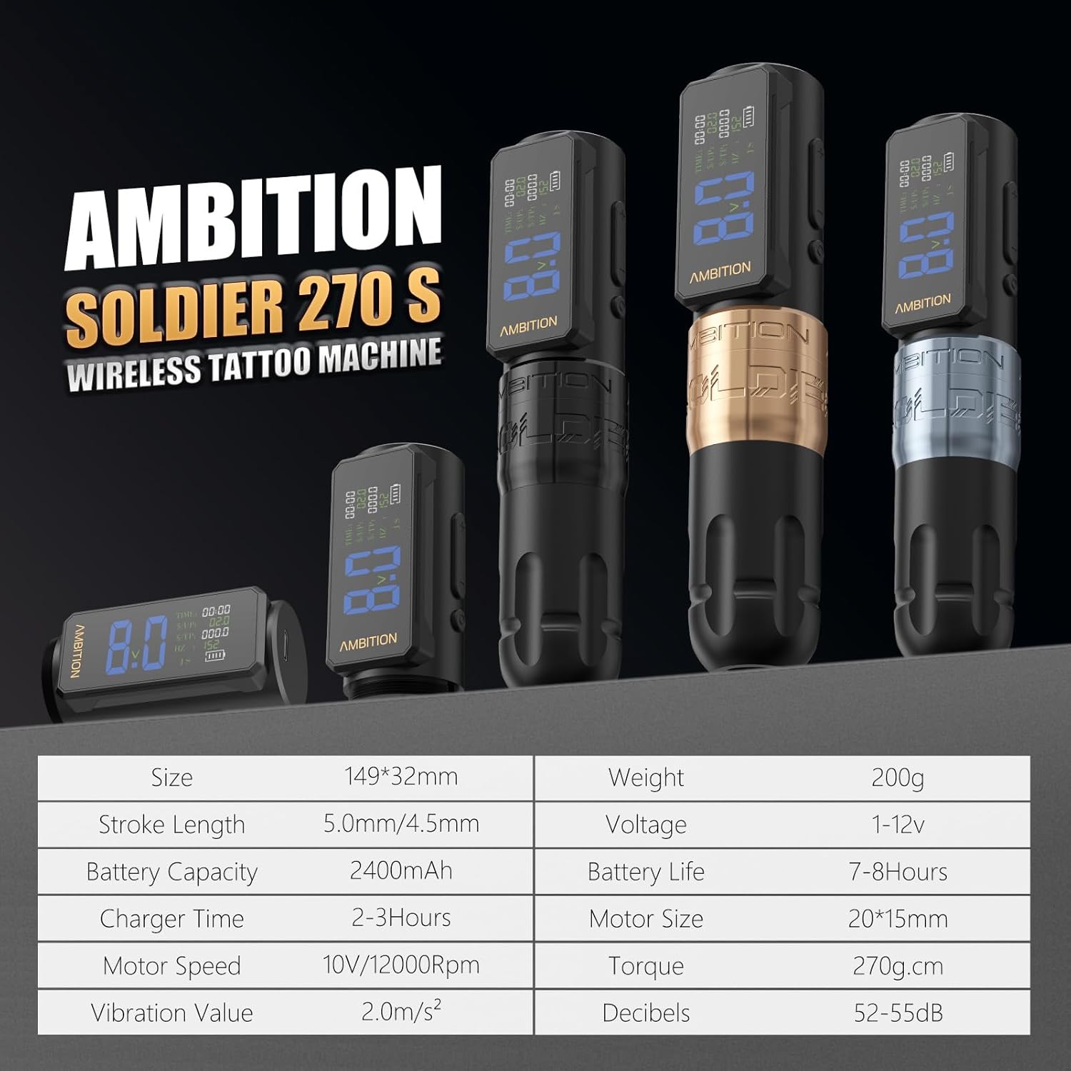 Tattoo Kit | Ambition Soldier 270 S Wireless Tattoo Machine Kit