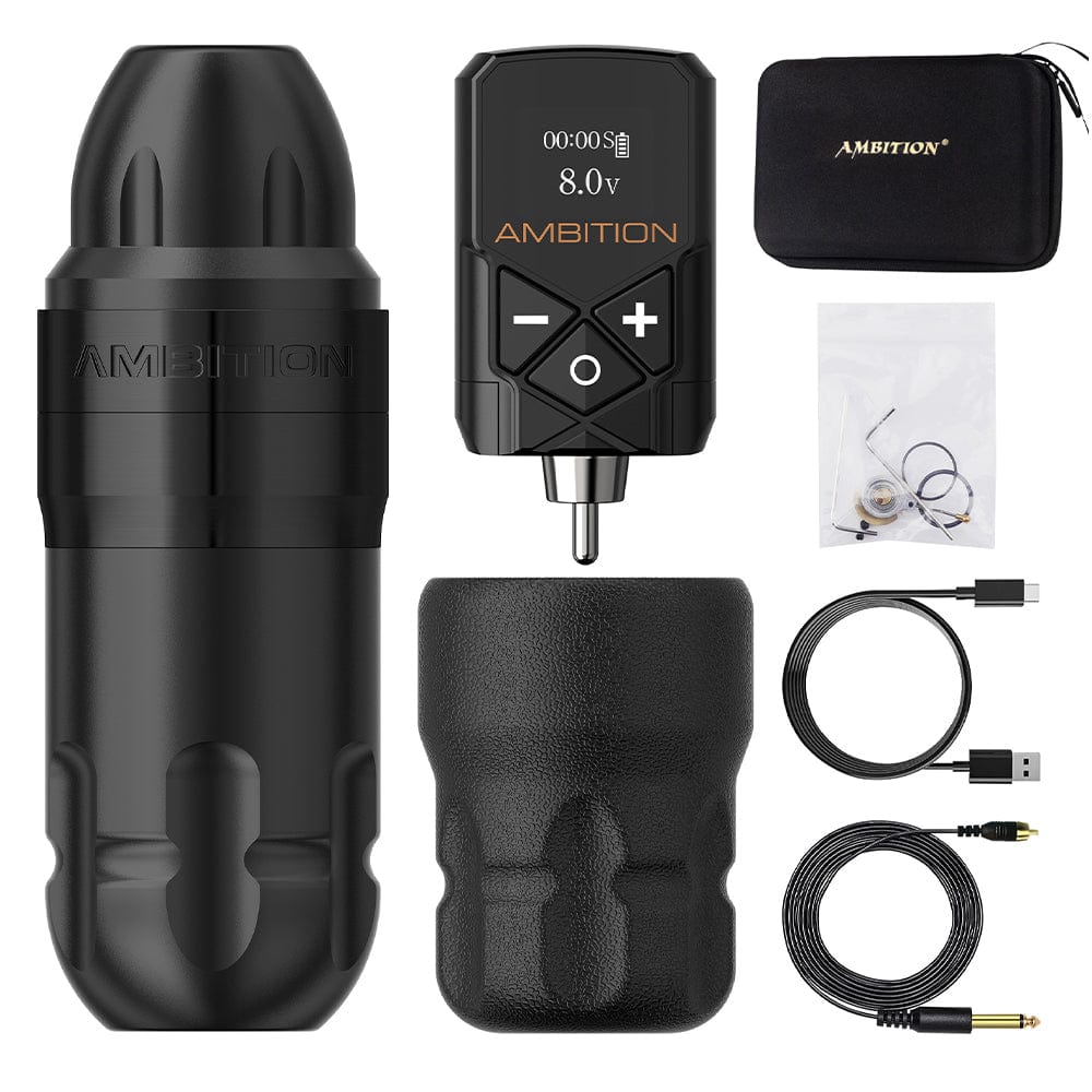 Ambition Shura Rotary Tattoo Machine with Kuark Wireless Tattoo Battery Kit