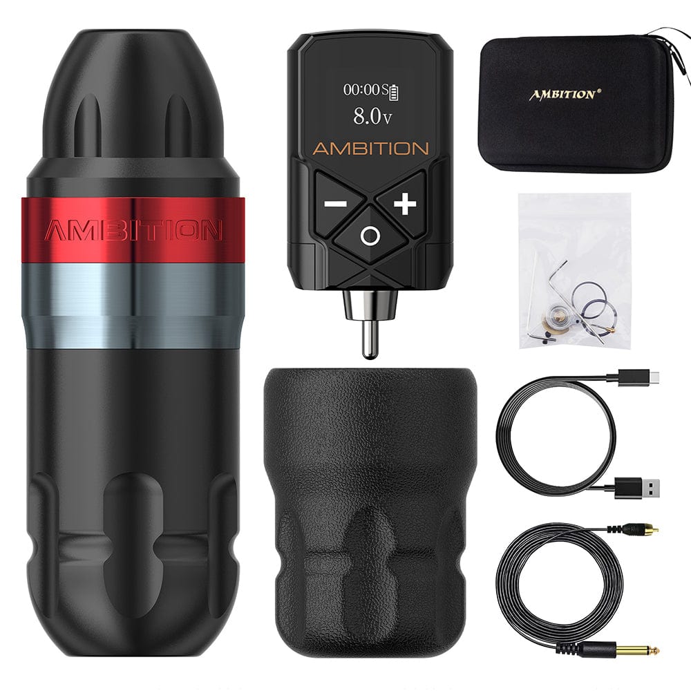 Ambition Shura Rotary Tattoo Machine with Kuark Wireless Tattoo Battery Kit