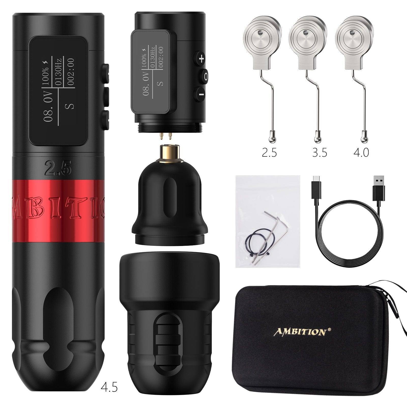 Ambition Vibe Wireless Tattoo Machine With 1800mAh Power LED Digital Display