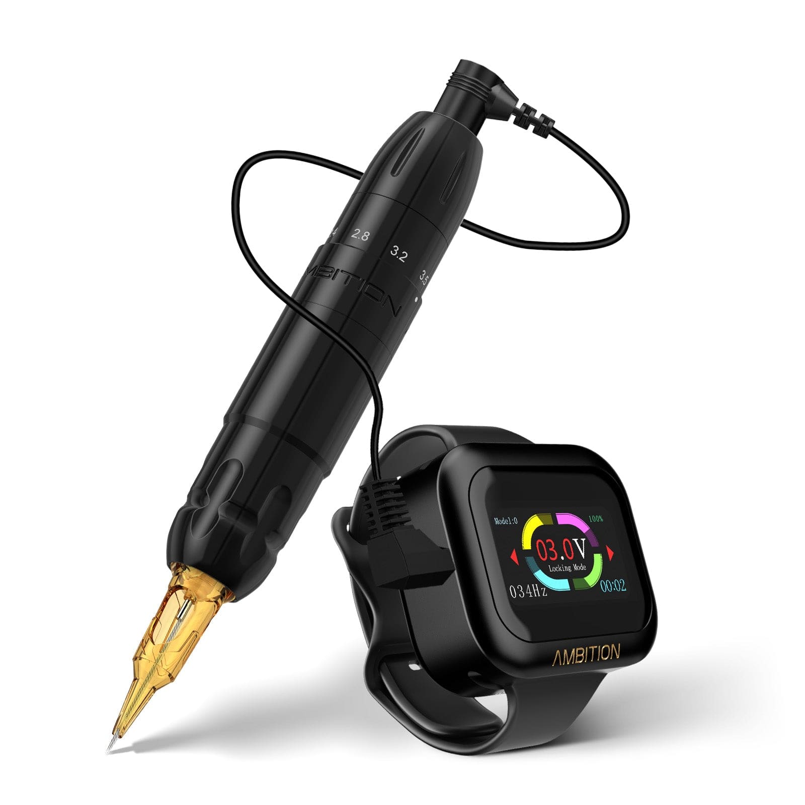 Ambition Sally Rotary Tattoo Machine Permanent Makeup Short Pen with 2400mAh Touch Screen Tattoo Battery