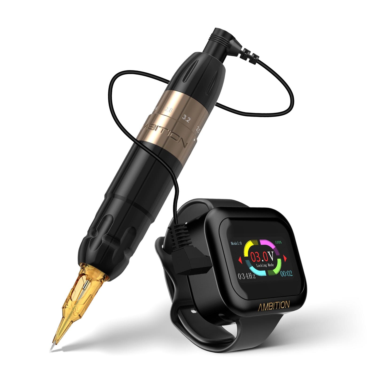 Ambition Sally Rotary Tattoo Machine Permanent Makeup Short Pen with 2400mAh Touch Screen Tattoo Battery