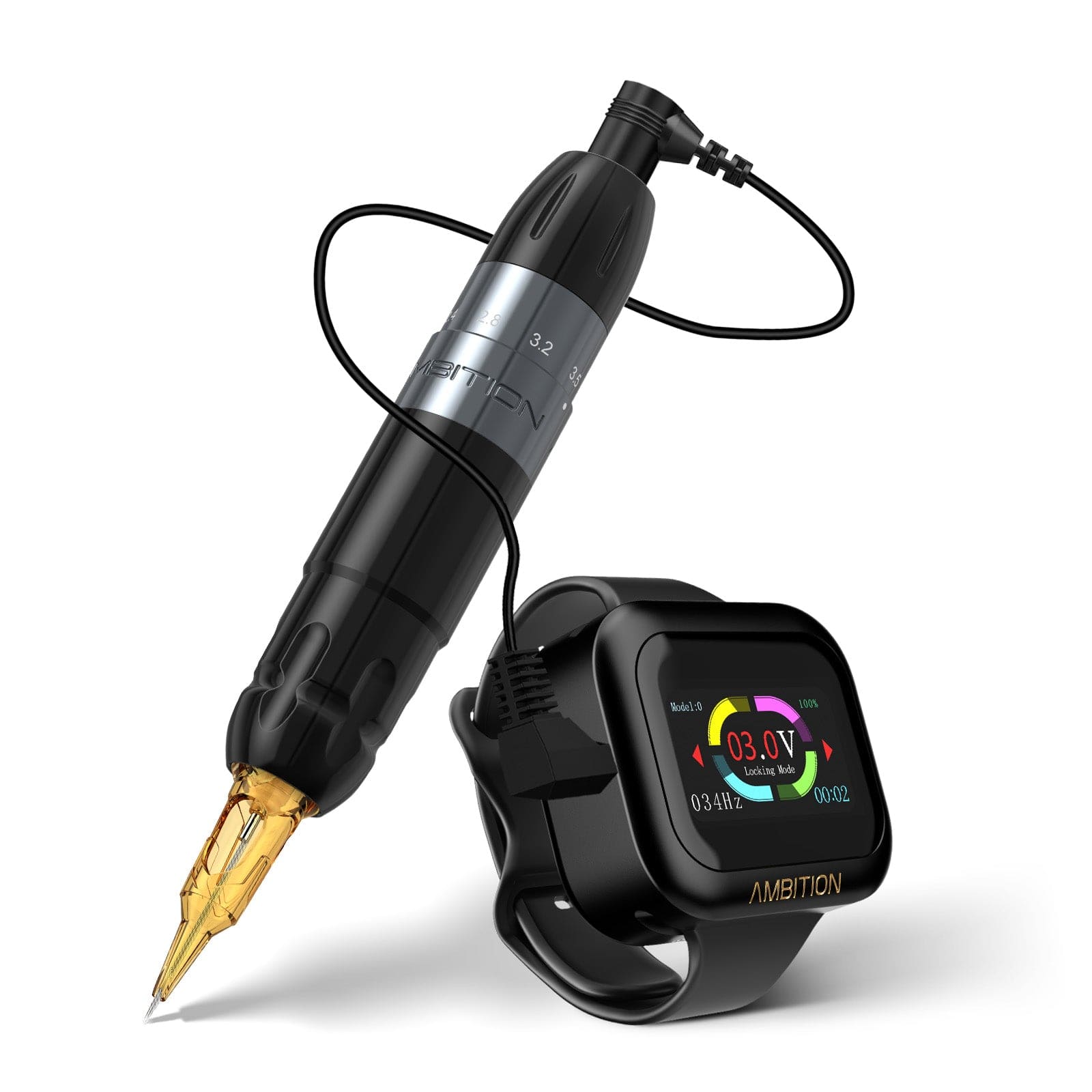 Ambition Sally Rotary Tattoo Machine Permanent Makeup Short Pen with 2400mAh Touch Screen Tattoo Battery