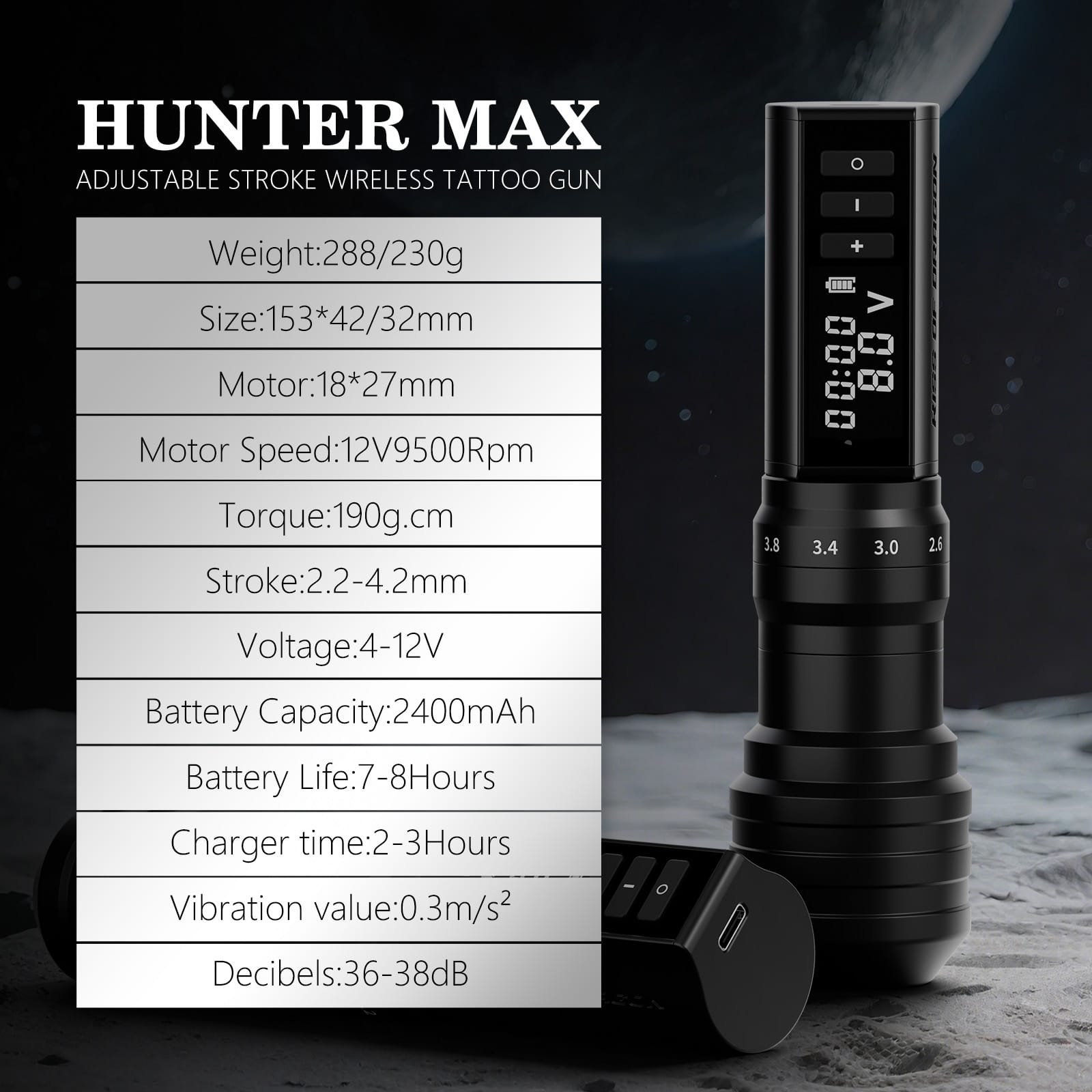 Kiss of Dragon Hunter Max Wireless Tattoo Pen Machine with 6 Stroke Length 2.2mm-4.2mm