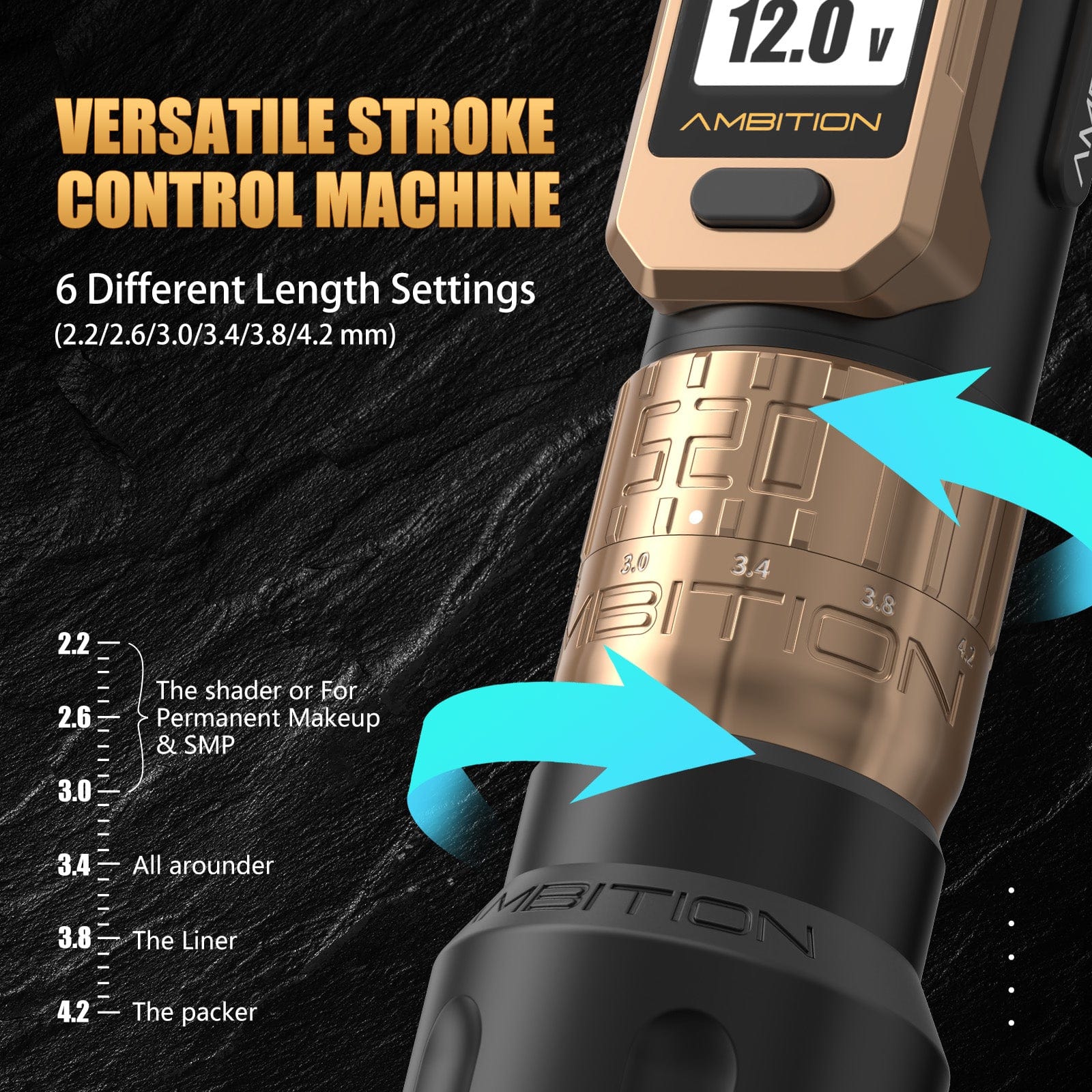 Ambition Soldier Pro 520 Wireless Tattoo Pen Machine with 6 Strokes Length 2.2mm-4.2mm