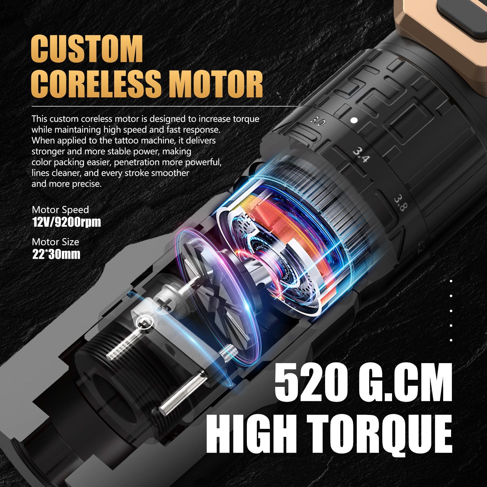 Ambition Soldier Pro 520 Wireless Tattoo Pen Machine with 6 Strokes Length 2.2mm-4.2mm