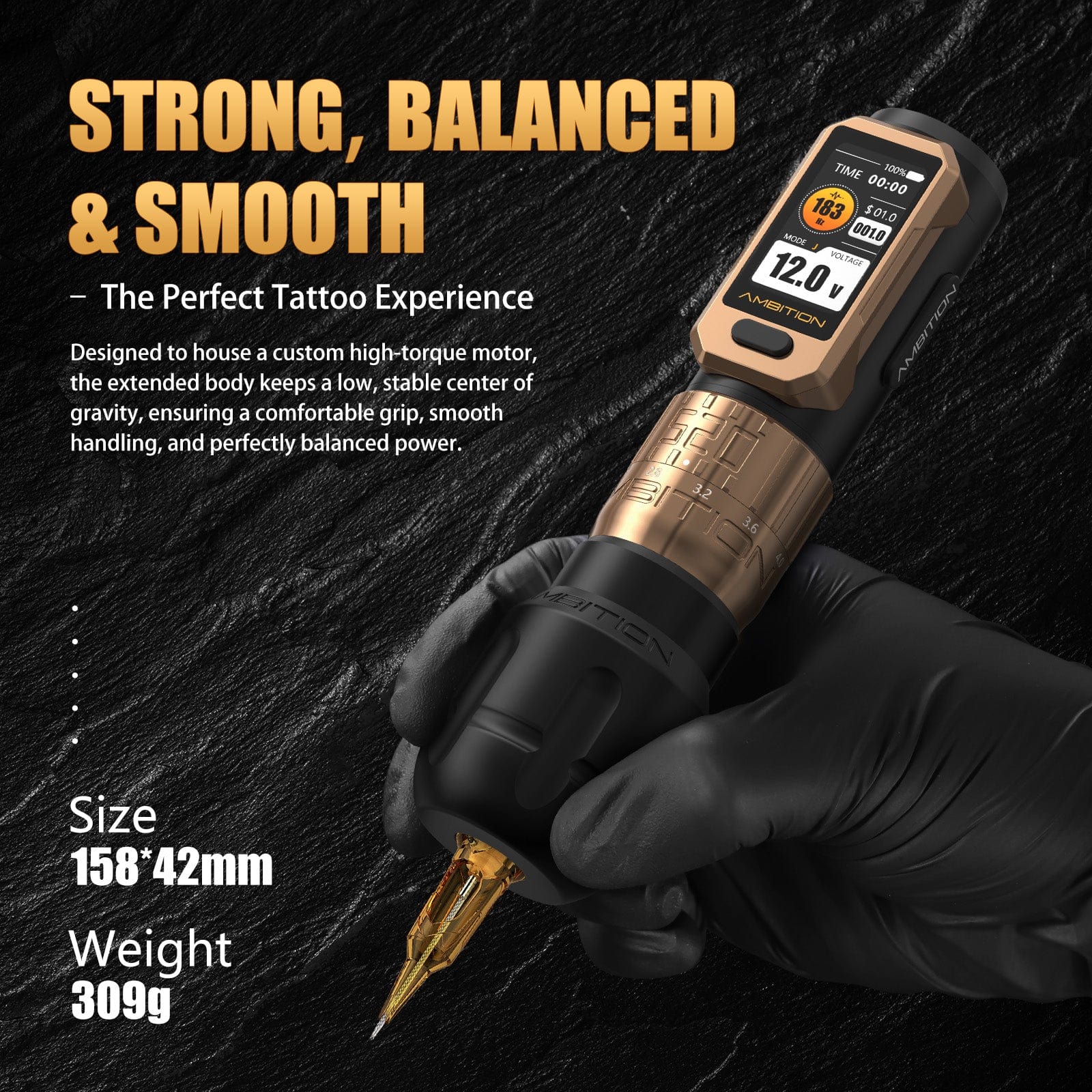 Ambition Soldier Pro 520 Wireless Tattoo Pen Machine with 6 Strokes Length 2.2mm-4.2mm