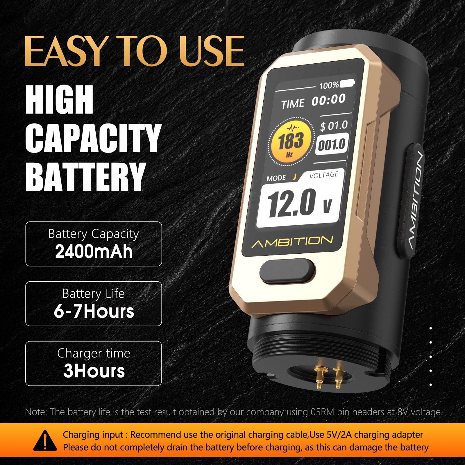 Ambition Soldier Pro 520 Wireless Tattoo Pen Machine with 6 Strokes Length 2.2mm-4.2mm