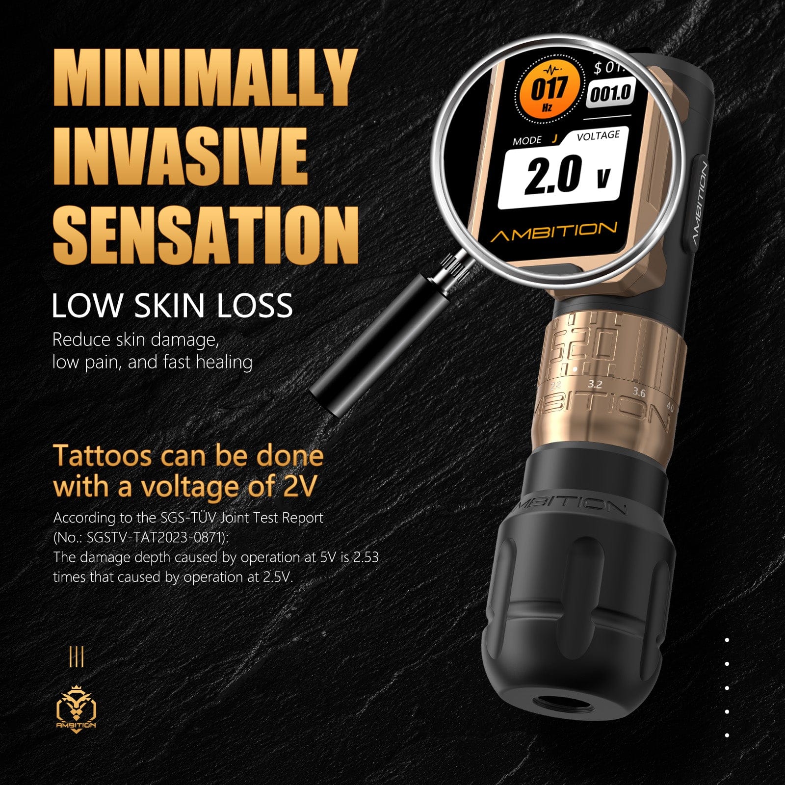 Ambition Soldier Pro 520 Wireless Tattoo Pen Machine with 6 Strokes Length 2.2mm-4.2mm