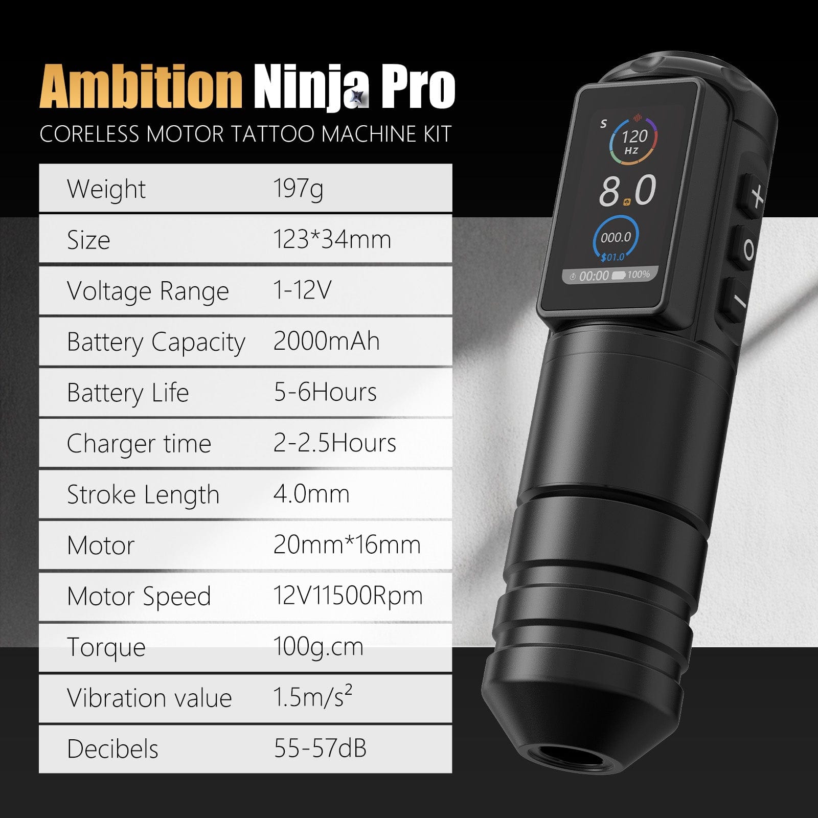AMBITION Ninja pro　刺青 Ambition Ninja Pro Wireless Tattoo Pen Machine
