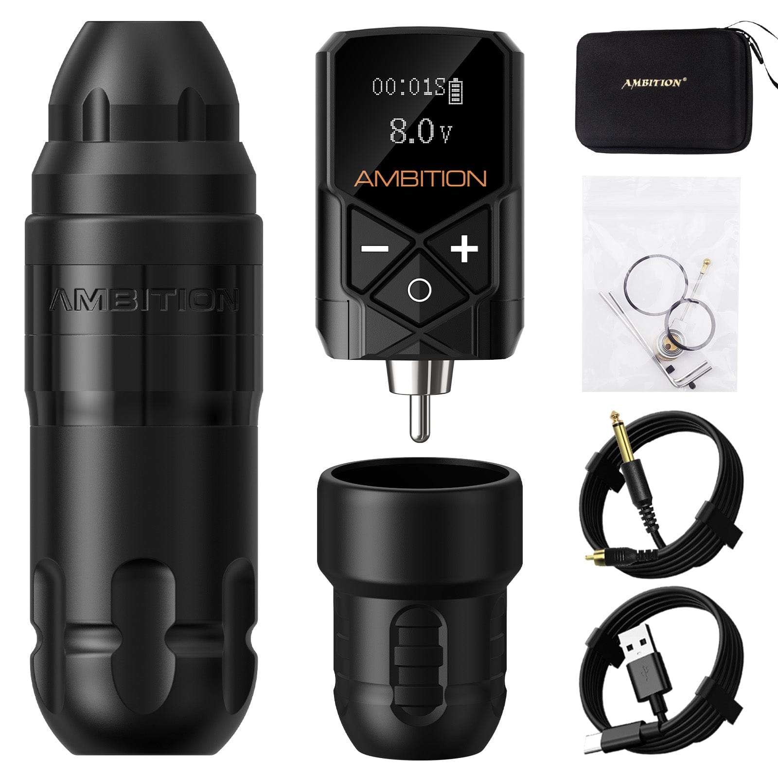 Ambition Shura Rotary Tattoo Machine with Kuark Wireless Tattoo Batter