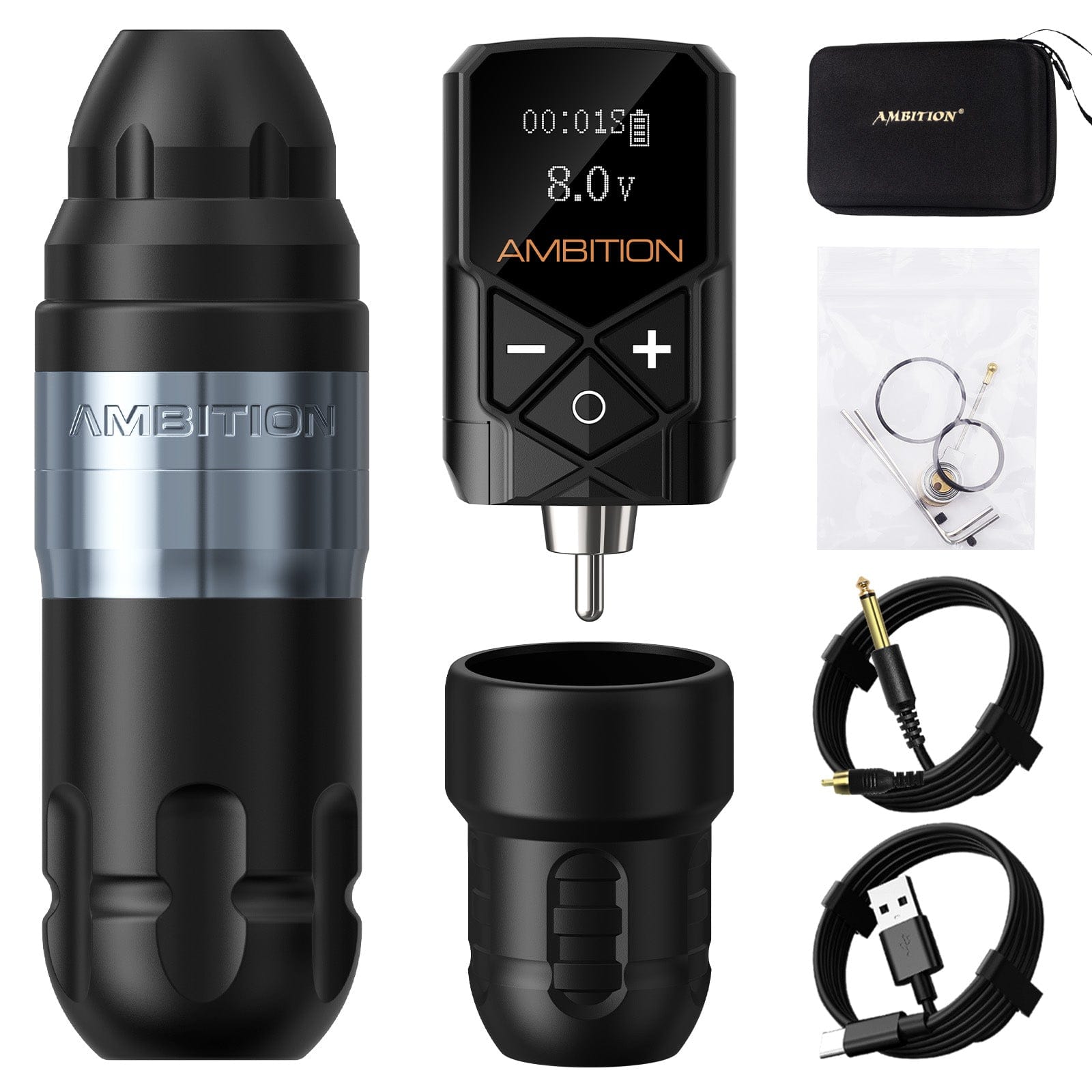 Ambition Shura Rotary Tattoo Machine with Kuark Wireless Tattoo Batter