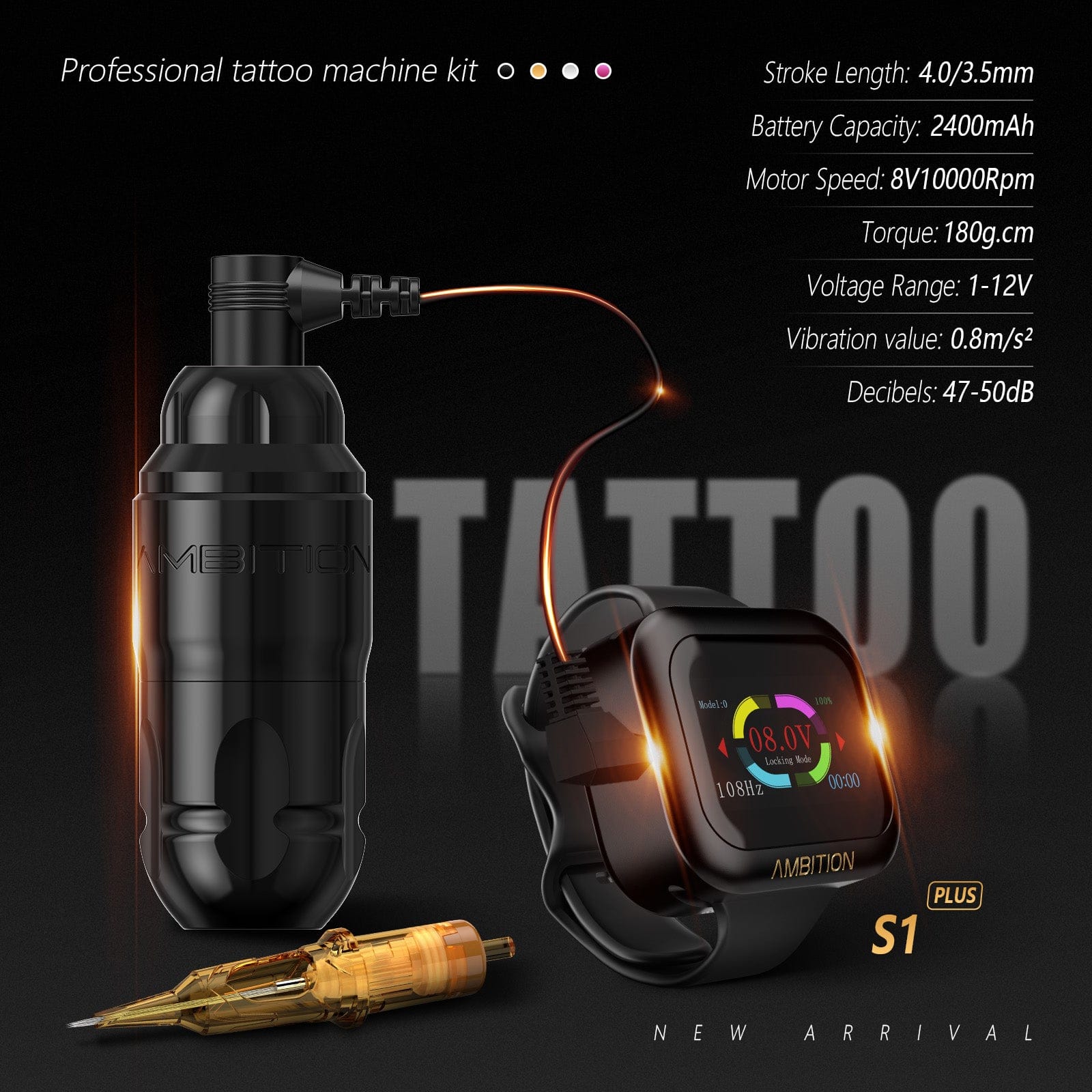 Ambition Lutin Rotary Tattoo Machine Short Pen with 2400mAh Touch Screen Tattoo Battery