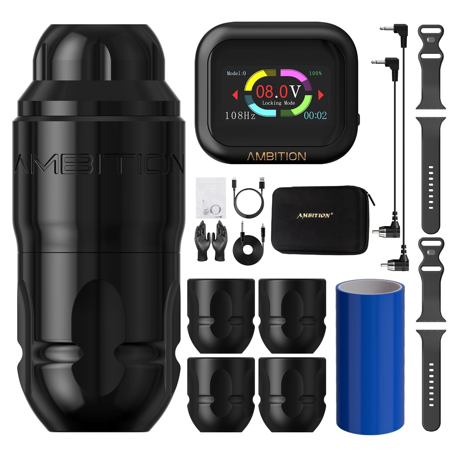 Ambition Lutin Rotary Tattoo Machine Short Pen with 2400mAh Touch Screen Tattoo Battery