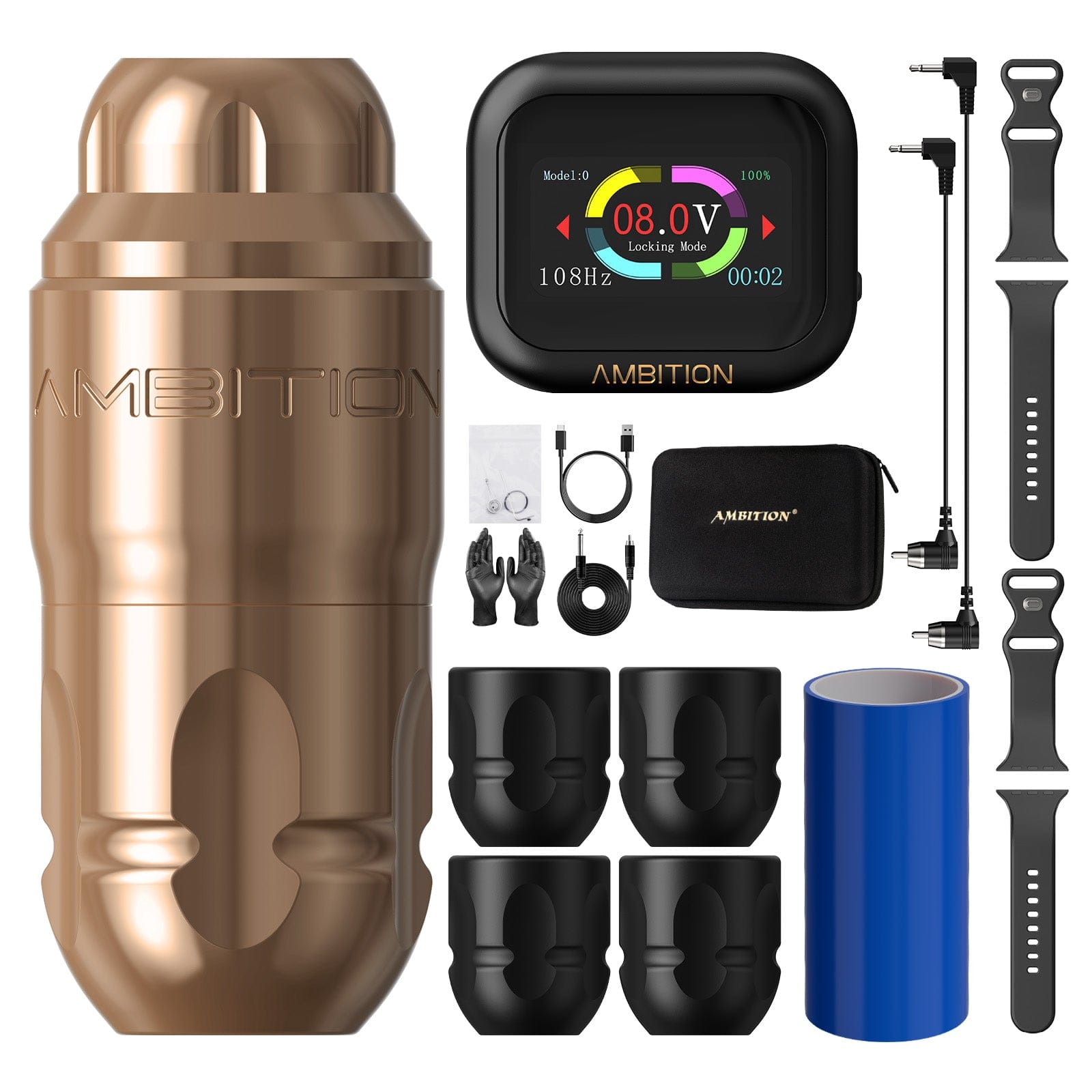 Ambition Lutin Rotary Tattoo Machine Short Pen with 2400mAh Touch Screen Tattoo Battery