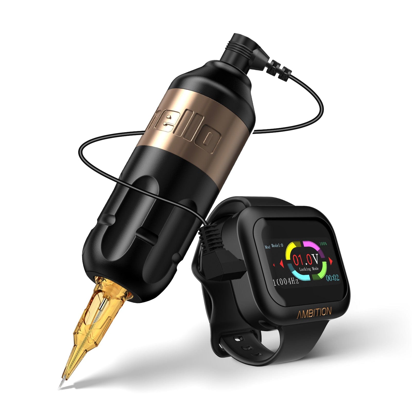 Ambition Hello Rotary Tattoo Machine Short Pen with 1300mAh Touch Screen Tattoo Battery