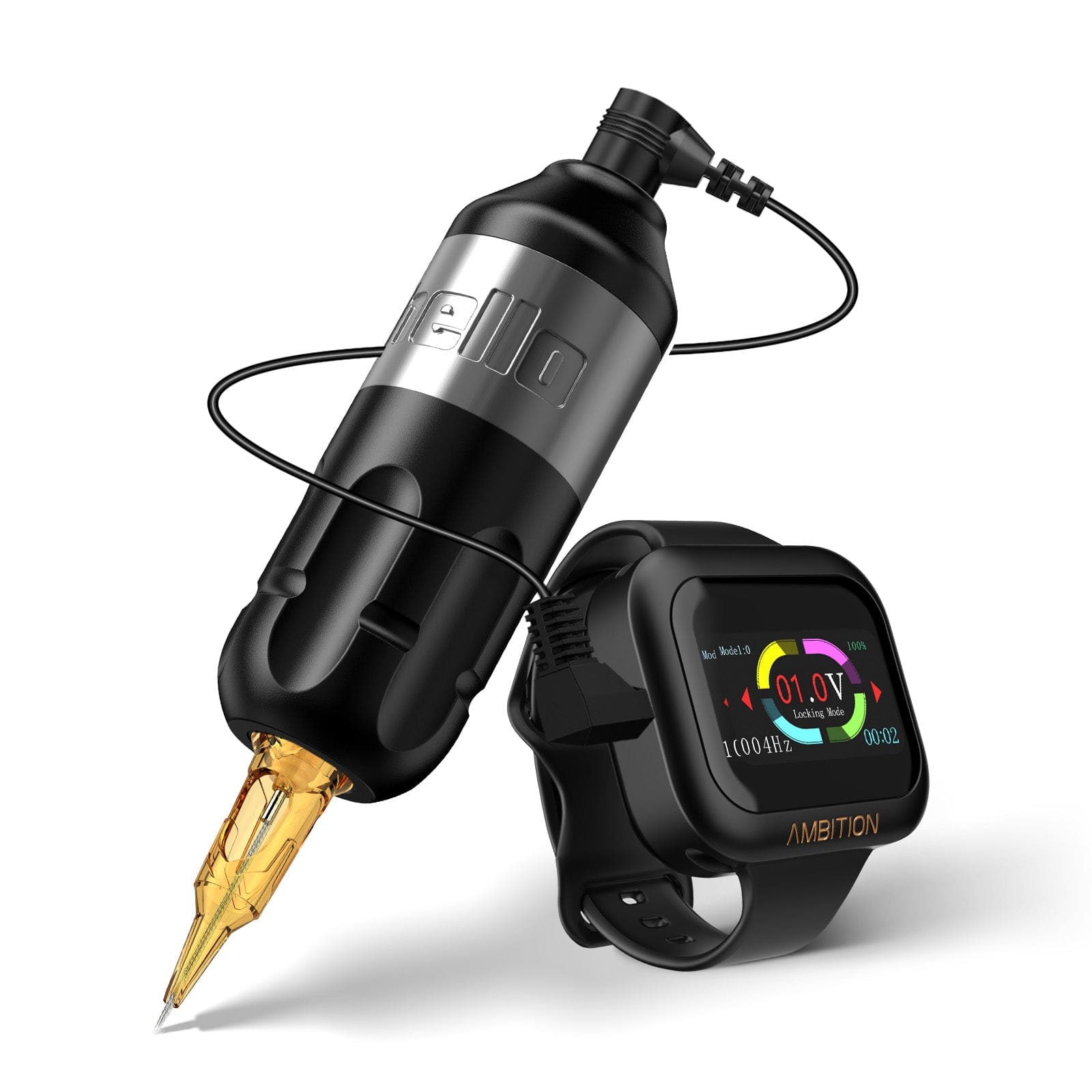 Ambition Hello Rotary Tattoo Machine Short Pen with 1300mAh Touch Screen Tattoo Battery