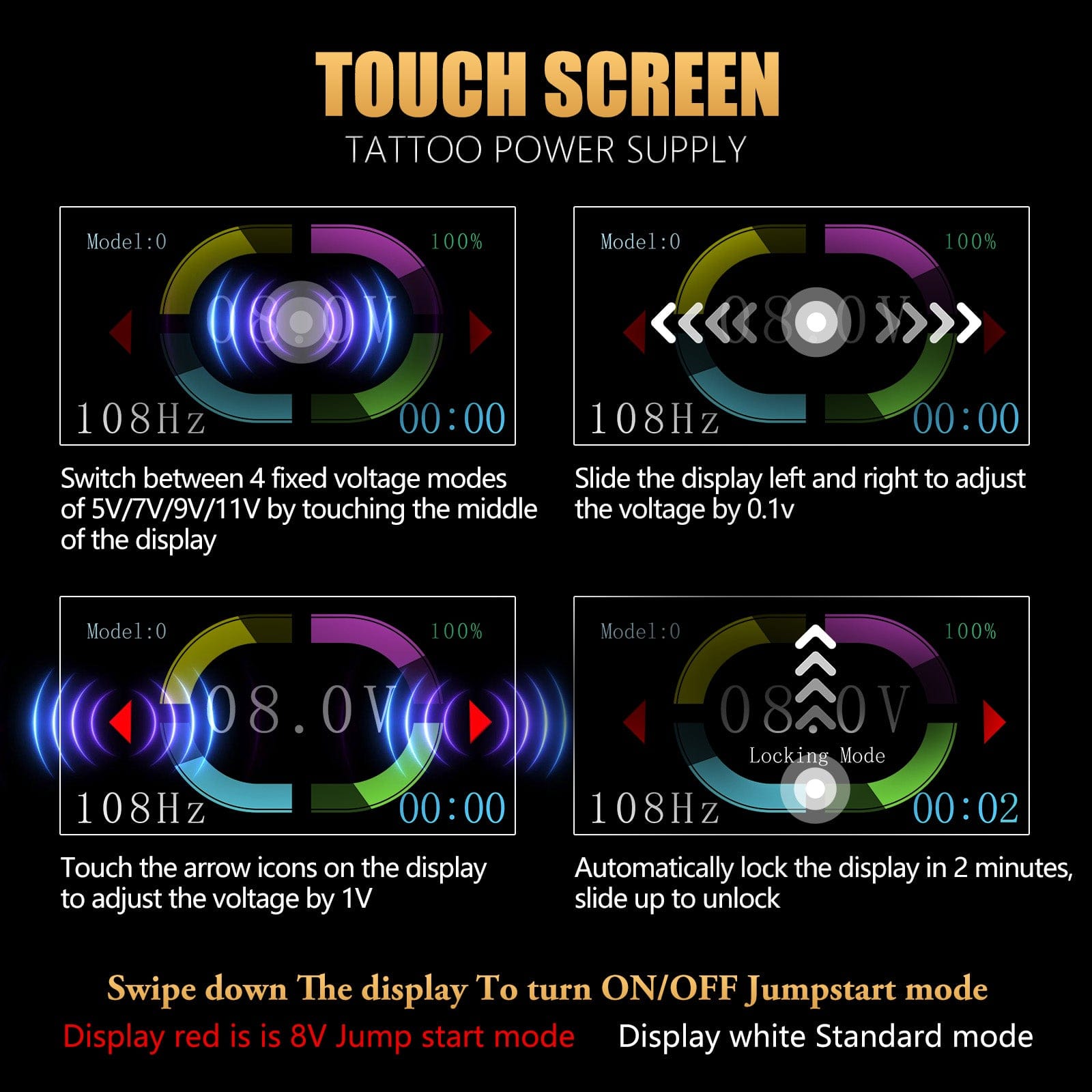 Ambition Hello Rotary Tattoo Machine Short Pen with 1300mAh Touch Screen Tattoo Battery