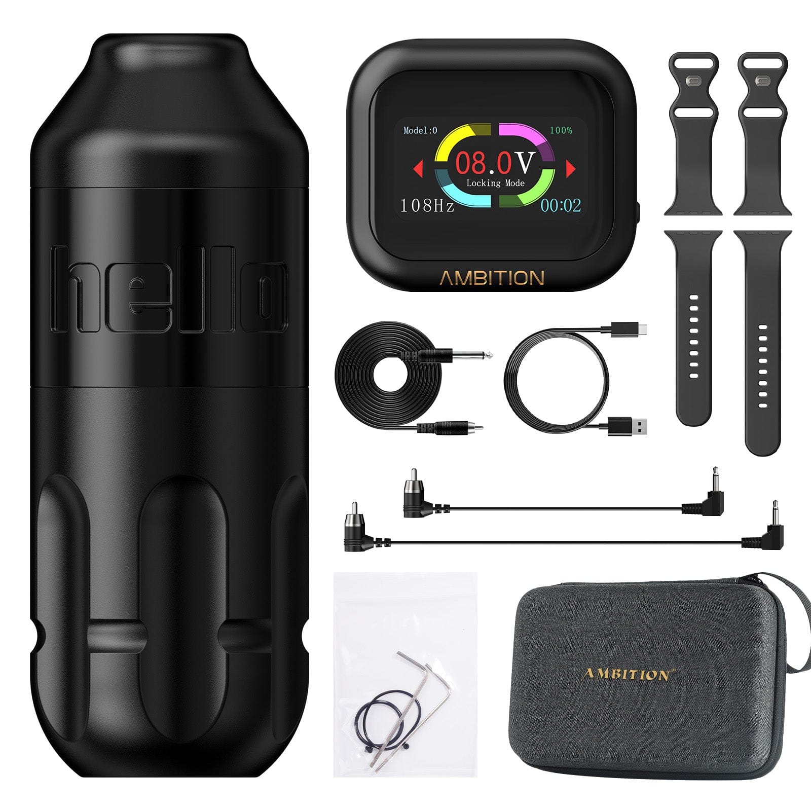 Ambition Hello Rotary Tattoo Machine Short Pen with 1300mAh Touch Screen Tattoo Battery