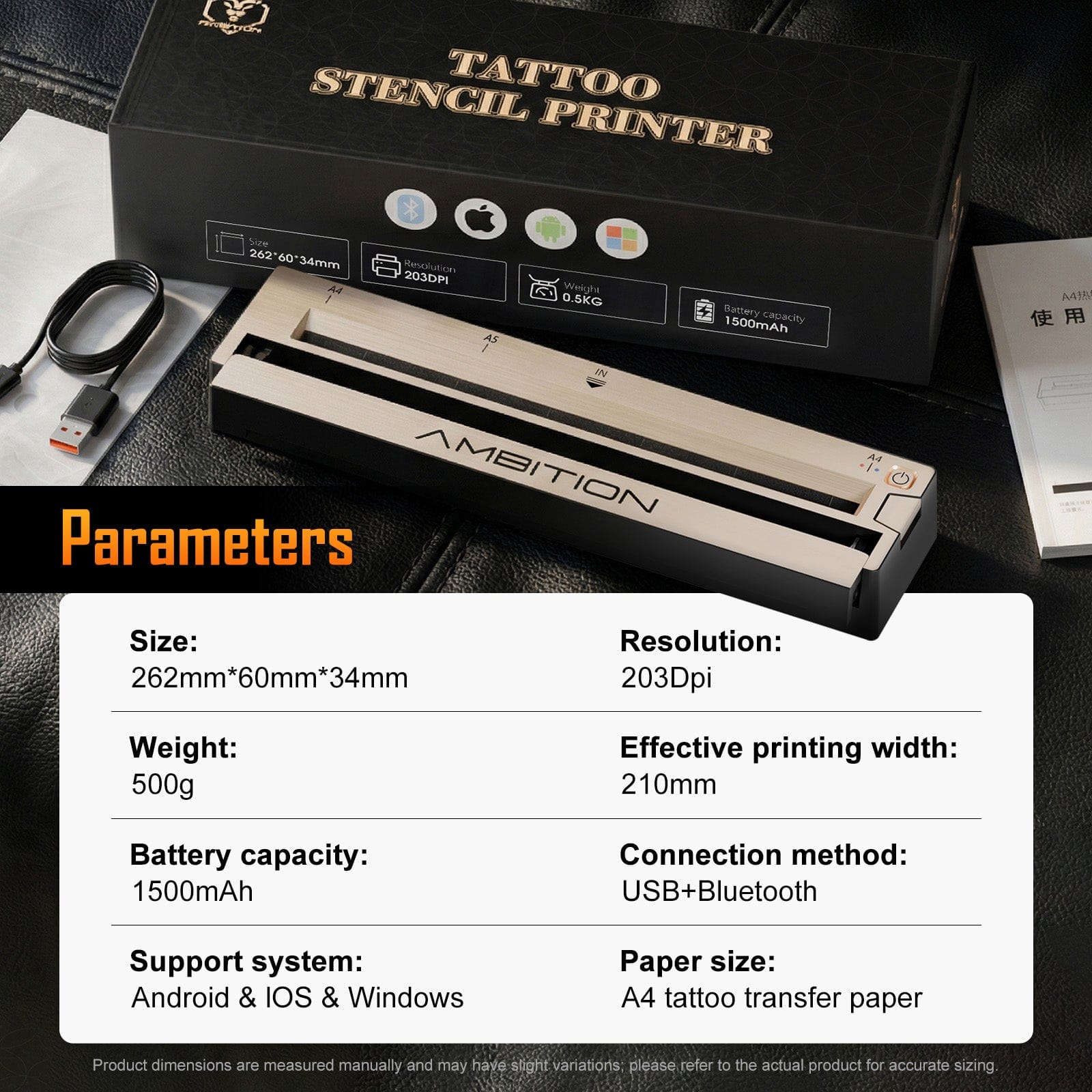 Ambition Wireless Tattoo Stencil Printer with 10Pcs Transfer Paper