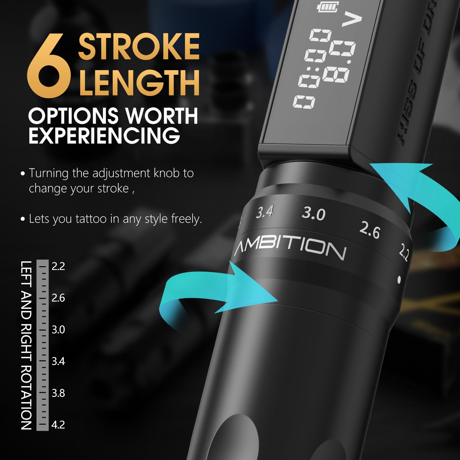 Ambition HUNTER K1 Wireless Tattoo Pen Machine with 6 Strokes Length 2.2mm-4.2mm