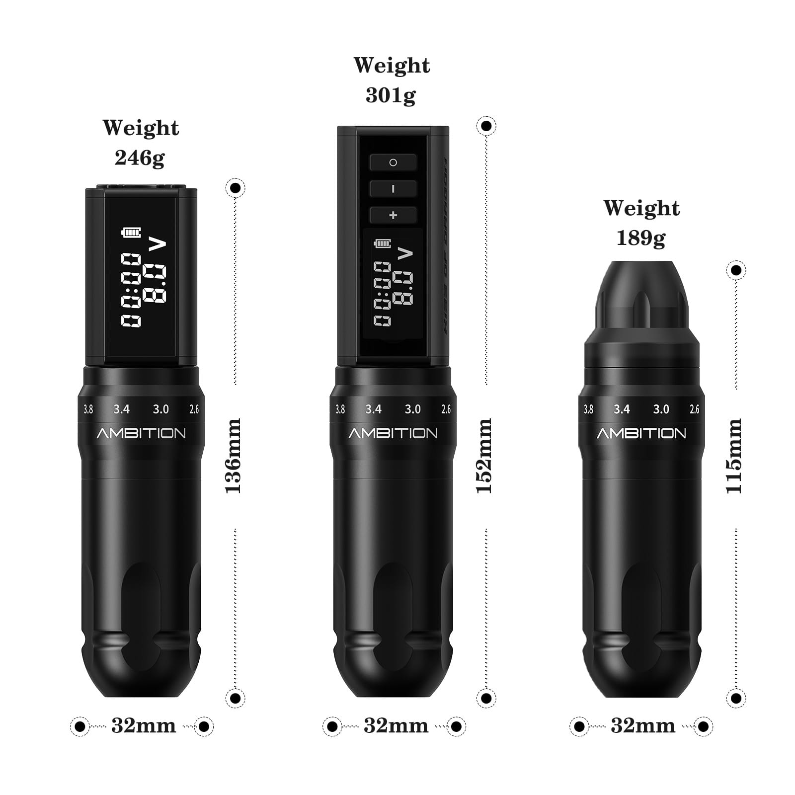 Ambition HUNTER K1 Wireless Tattoo Pen Machine with 6 Strokes Length 2.2mm-4.2mm