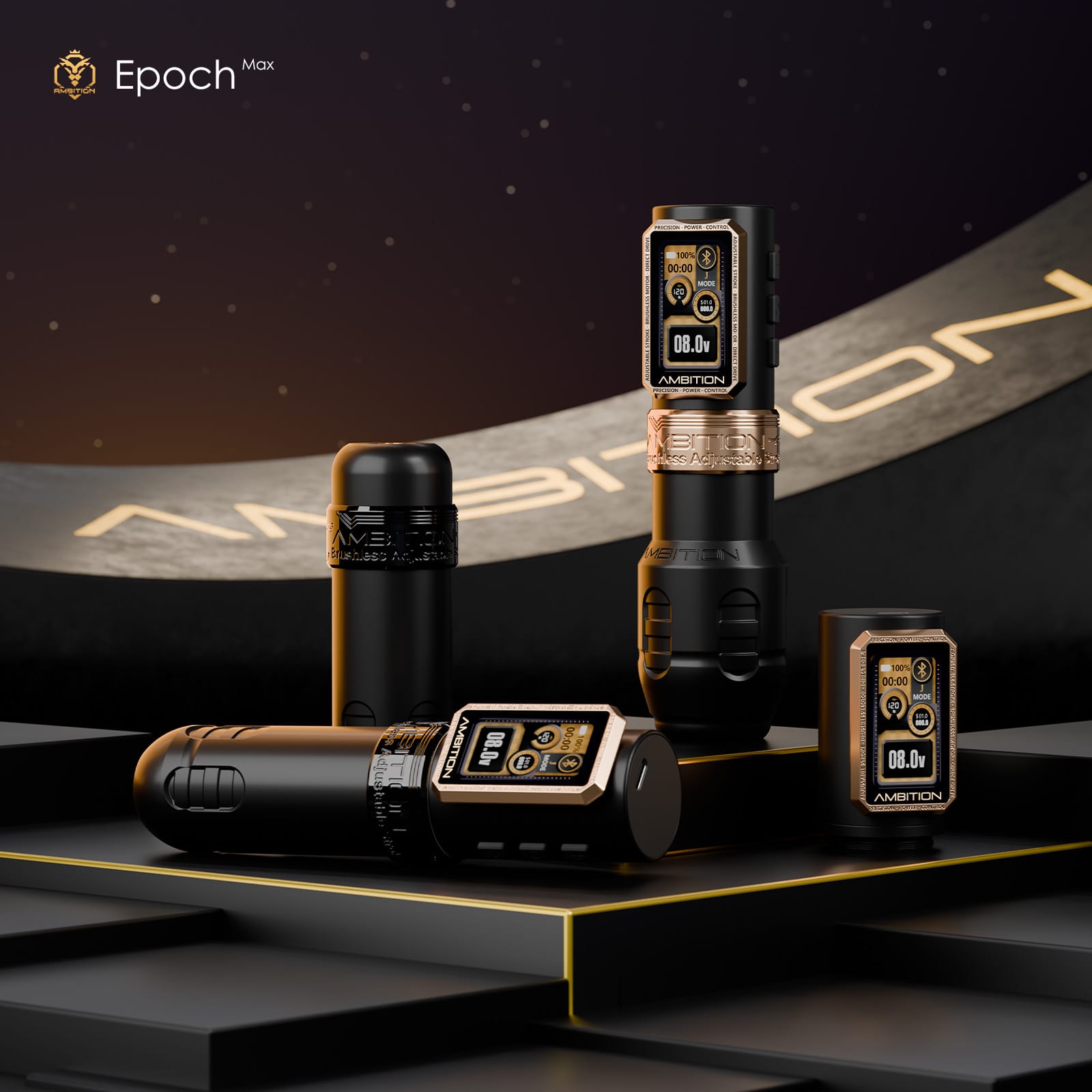 Ambition Epoch Max Wireless Tattoo Pen Machine with 9 Strokes Length 1.0mm-5.0mm