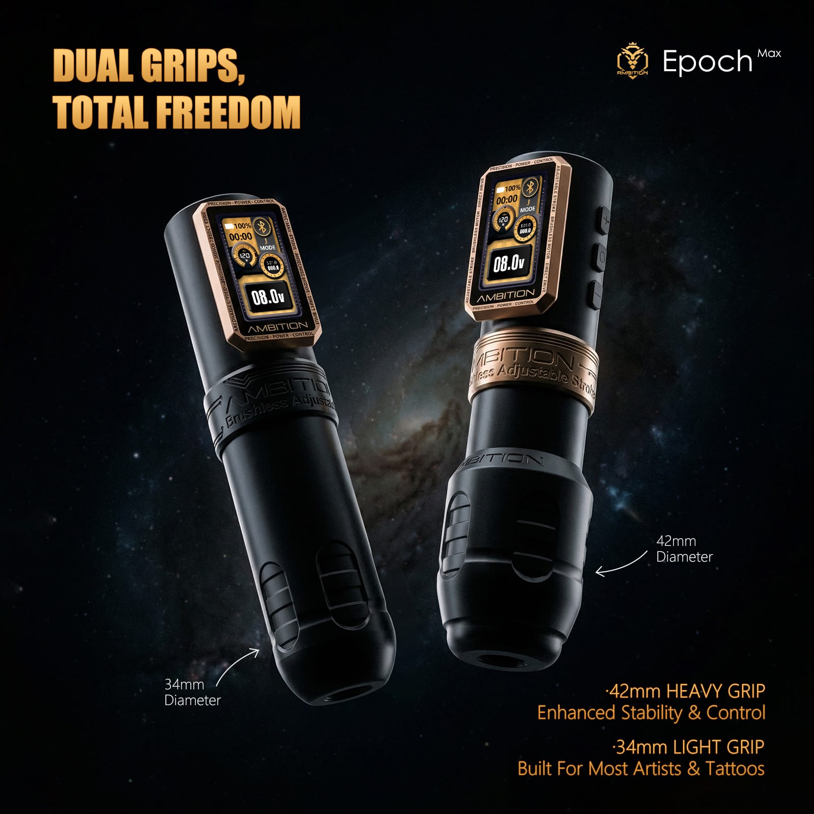 Ambition Epoch Max Wireless Tattoo Pen Machine with 9 Strokes Length 1.0mm-5.0mm