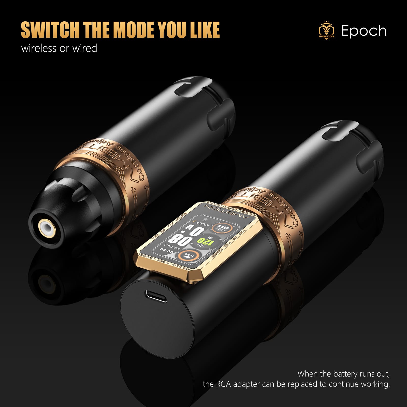 Ambition Epoch Wireless Tattoo Pen Machine with 9 Strokes Length 1.0mm-5.0mm