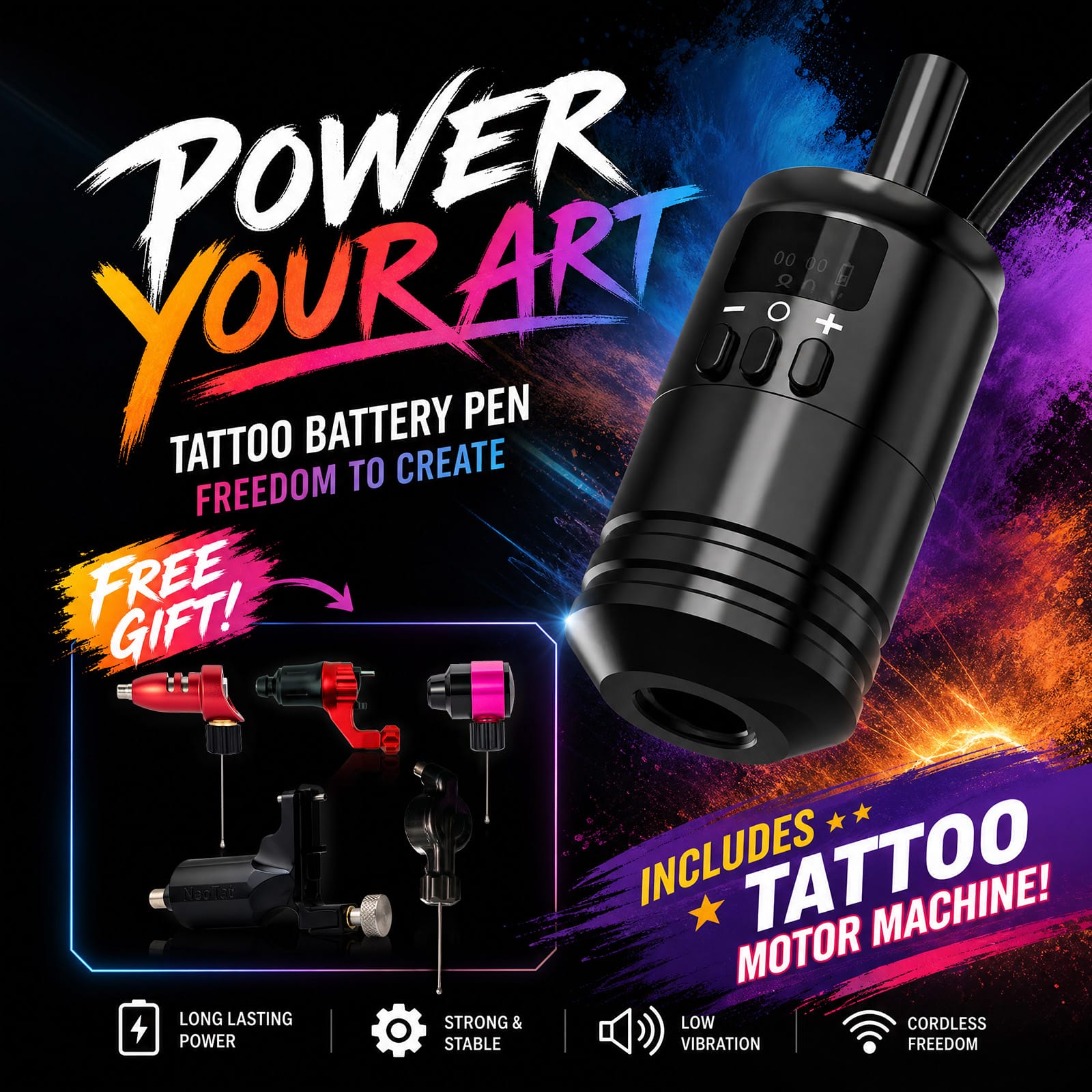 Ambition 2 in 1 Tattoo Battery Grip with Traditional Tattoo Machine