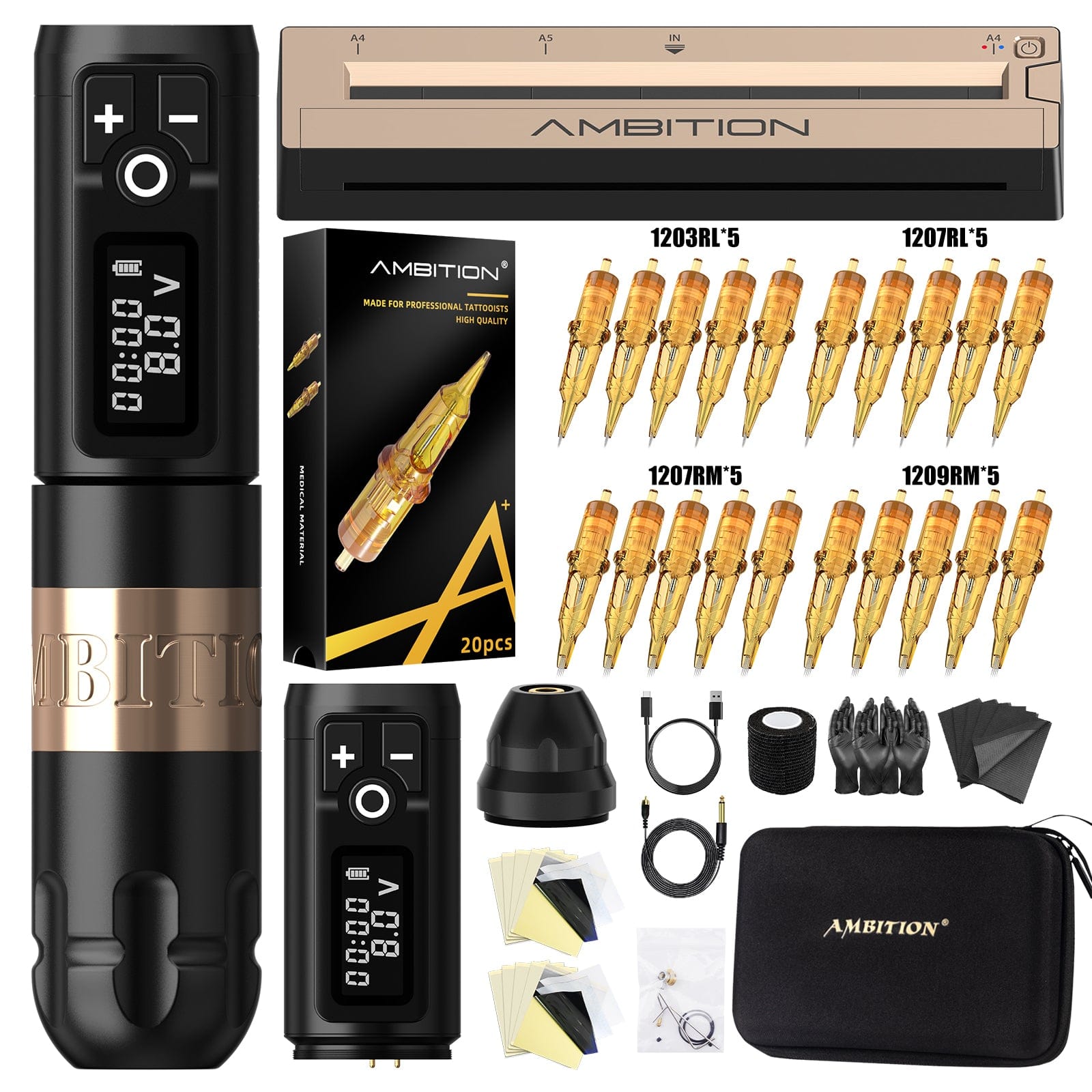 Ambition Soldier Wireless Tattoo Machine Kit + G1 Bluetooth Stencil Printer