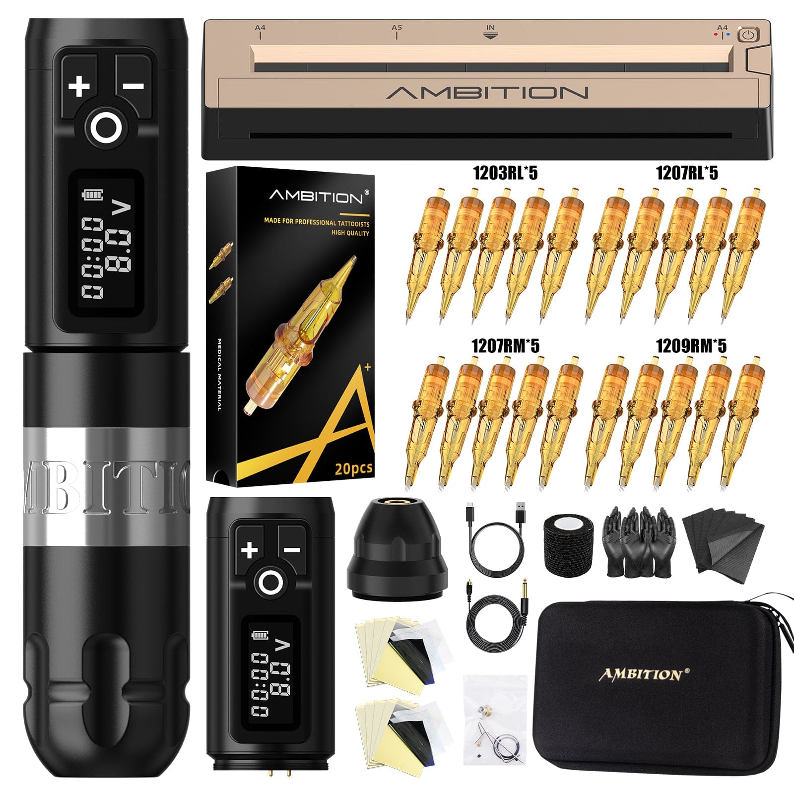 Ambition Soldier Wireless Tattoo Machine Kit + G1 Bluetooth Stencil Printer