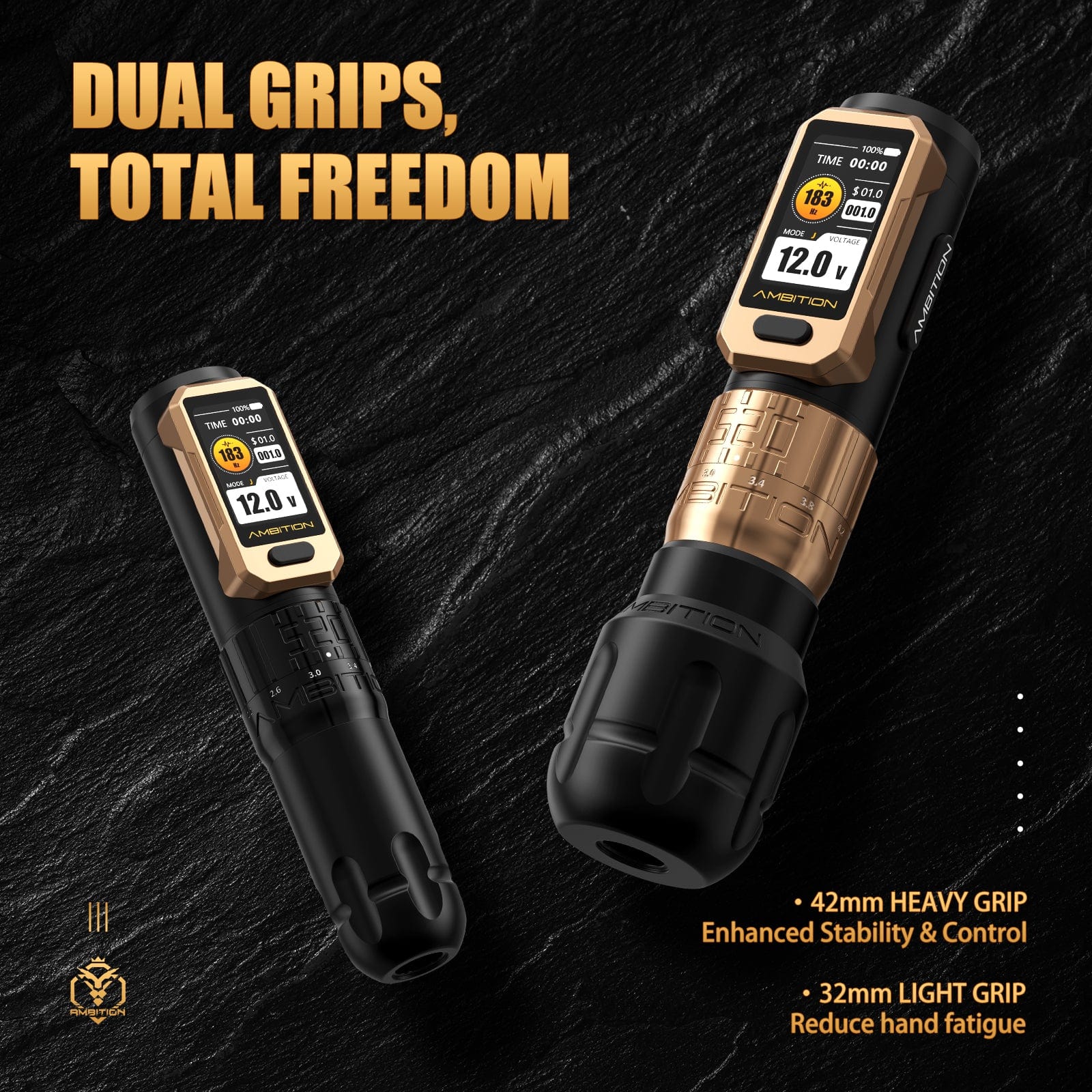 Machine à tatouer sans fil Ambition Soldier Pro 520 avec 6 longueurs de traits de 2,2 mm à 4,2 mm 