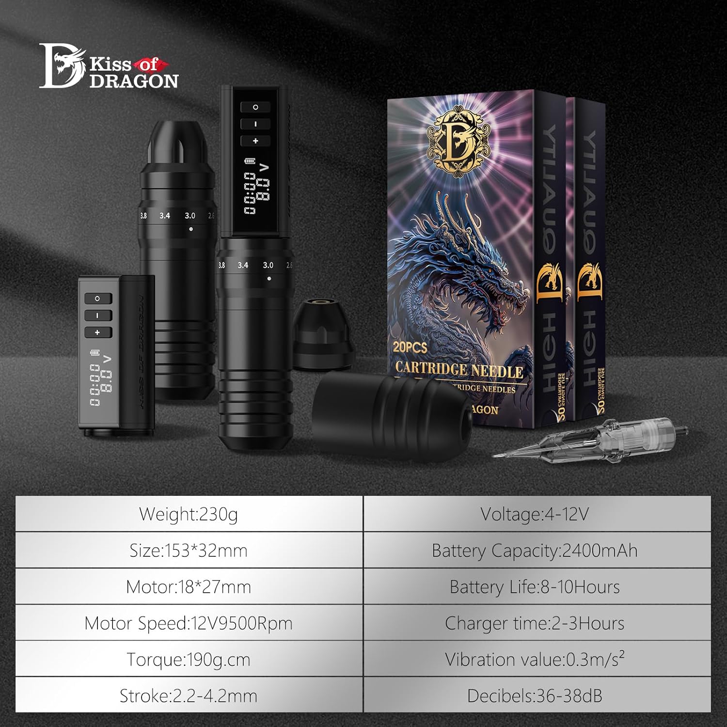 Tattoo Kit | Kiss of Dragon Wireless Tattoo Machine Kit