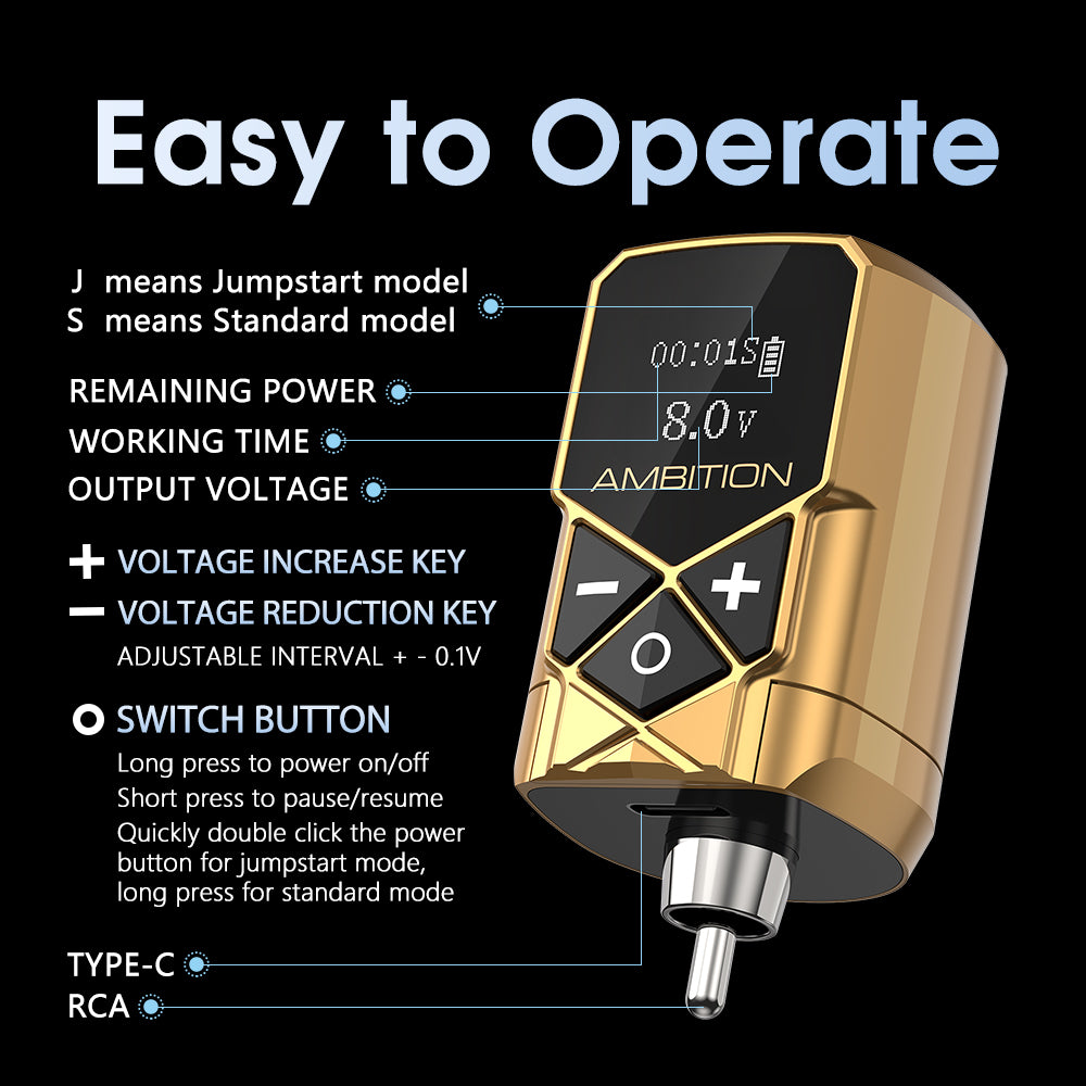 Ambition Wireless Tattoo Pen Machine 4.0-5.0MM Strokes Length | Torped 32MM